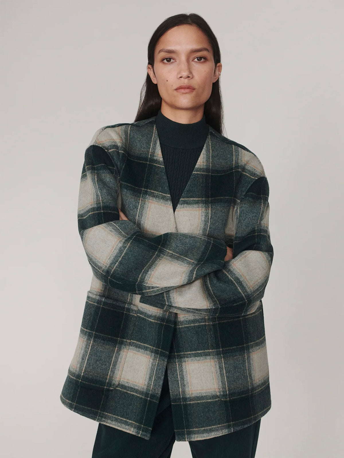 Varley Alderton Check Scarf Coat Ponderosa Pine