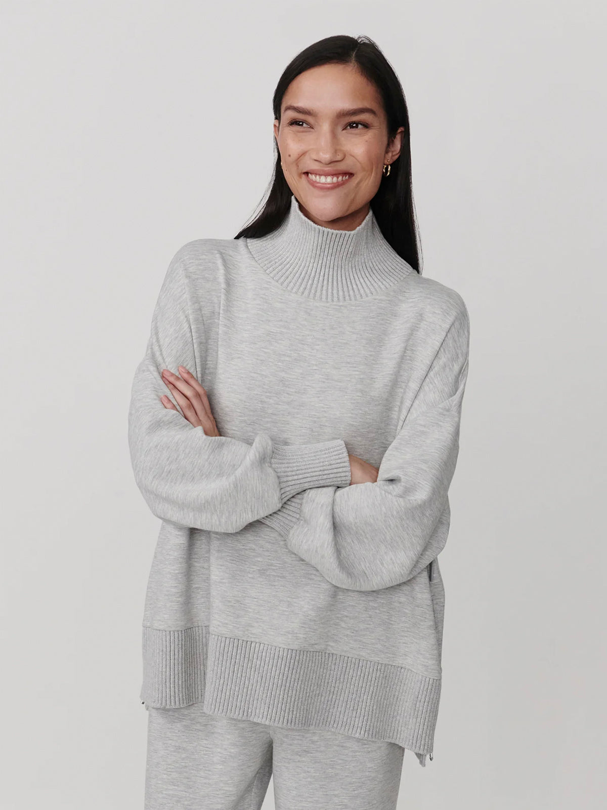 Varley Barker High Neck Sweat Light Grey Marl