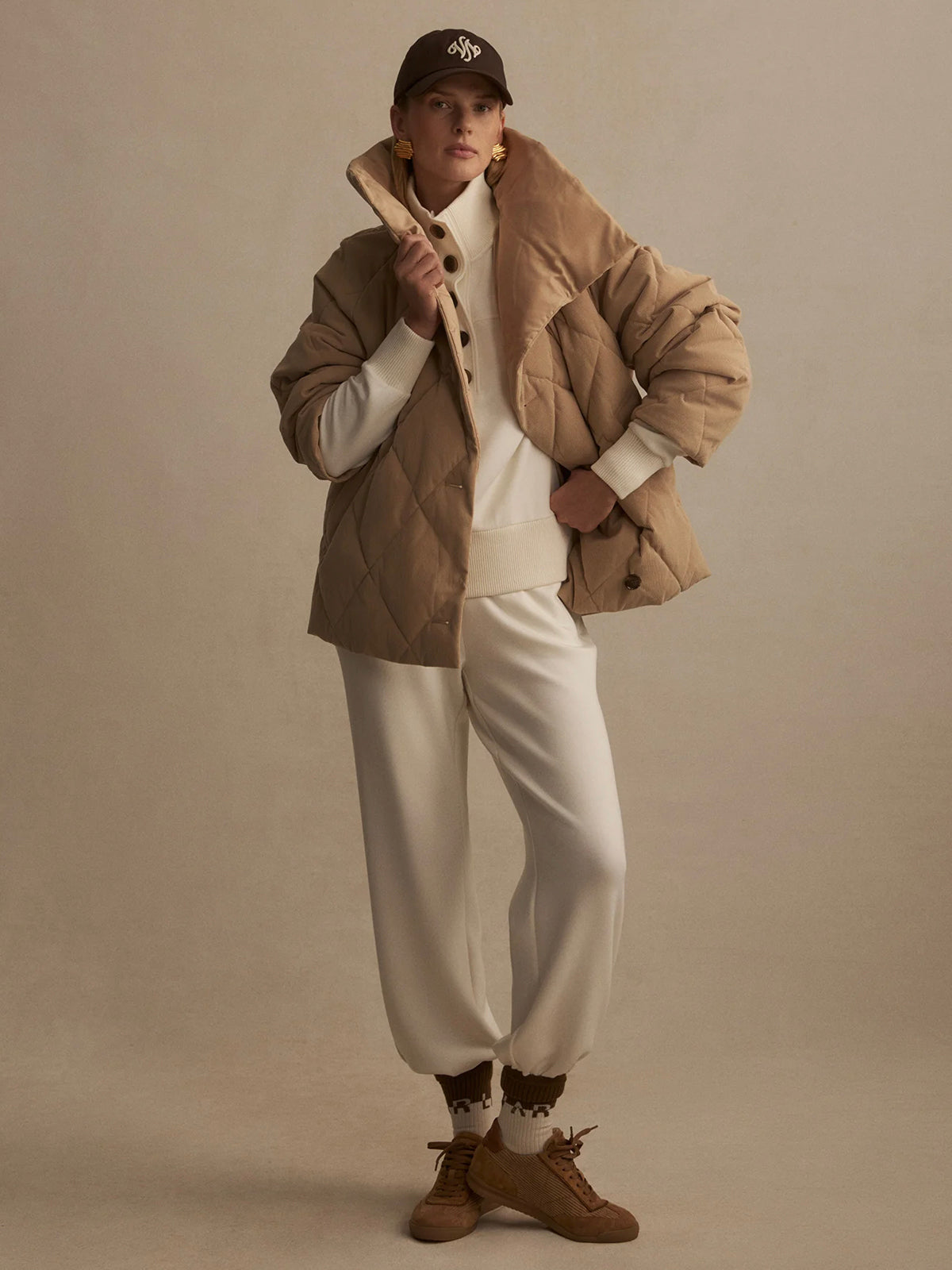 Varley Evren Short Quilted Coat Light Taupe