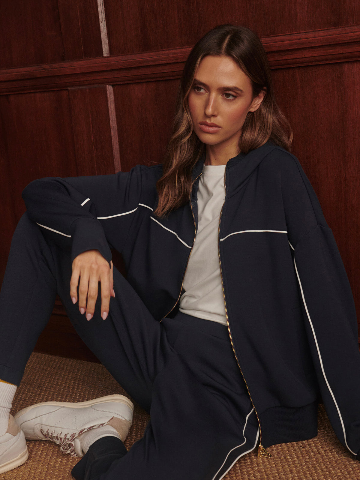 Varley Gia Zip Through Hooded Sweat Navy