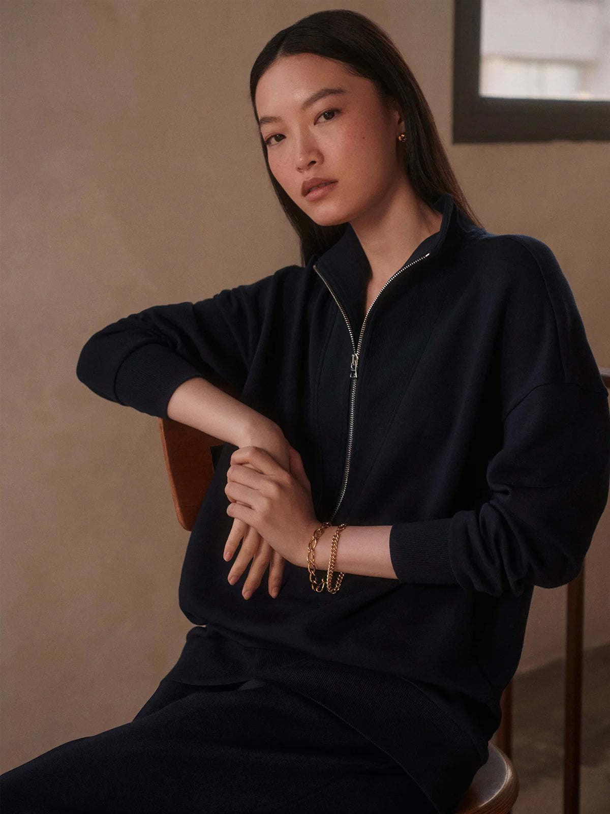 Varley Masie Longline Sweat Navy