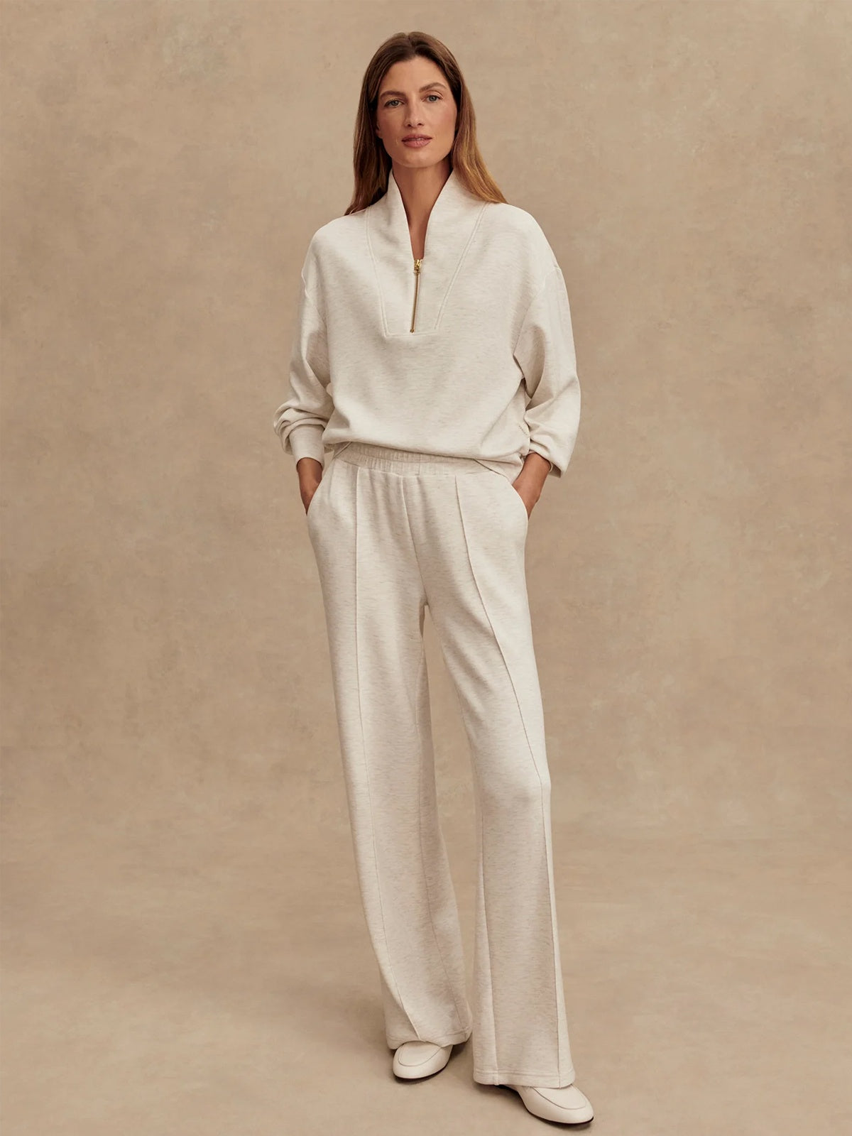 Varley The Wide Leg Pant 28 Ivory Marl