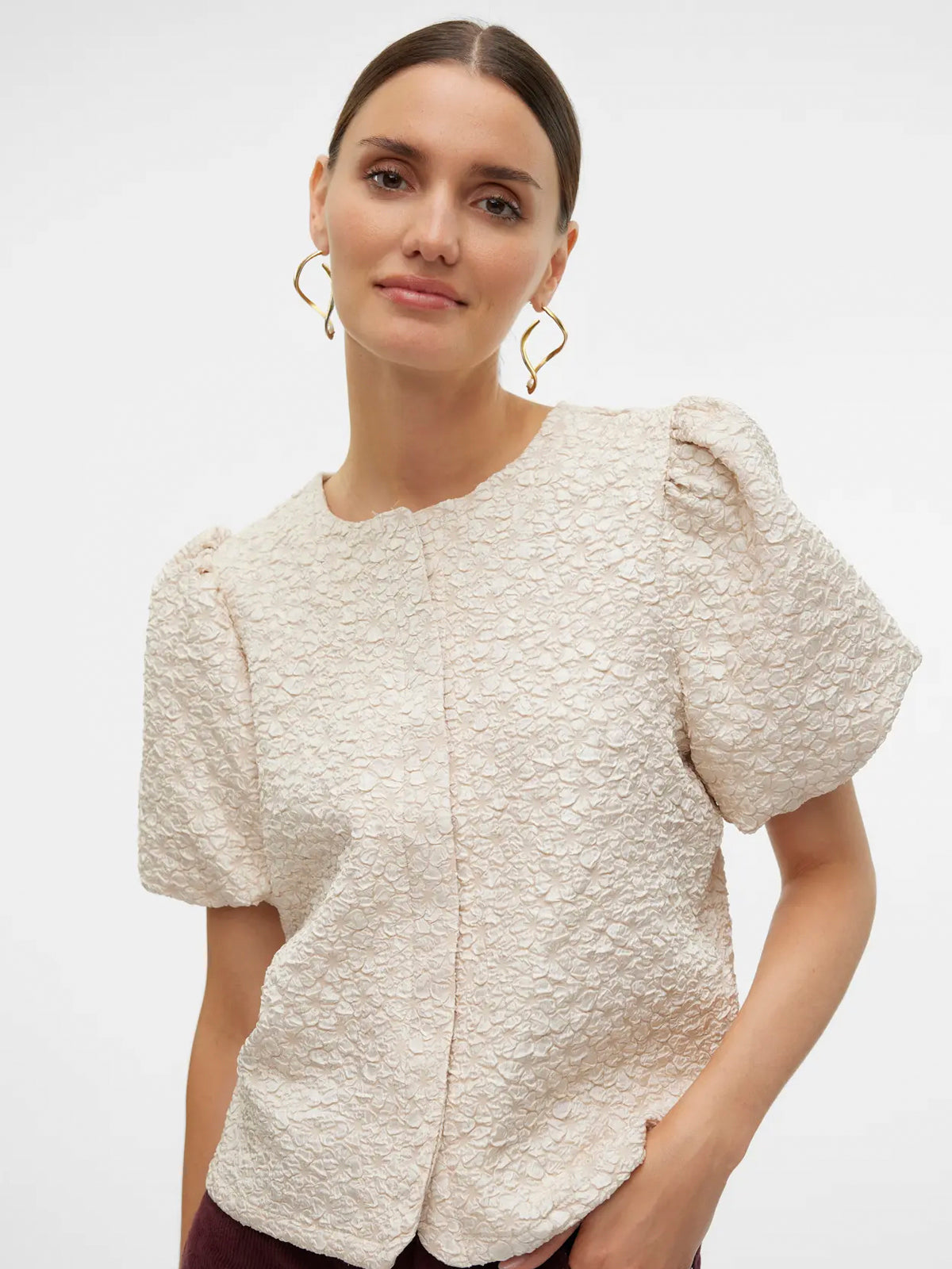 Puff Sleeve Cardigan Pumice Stone