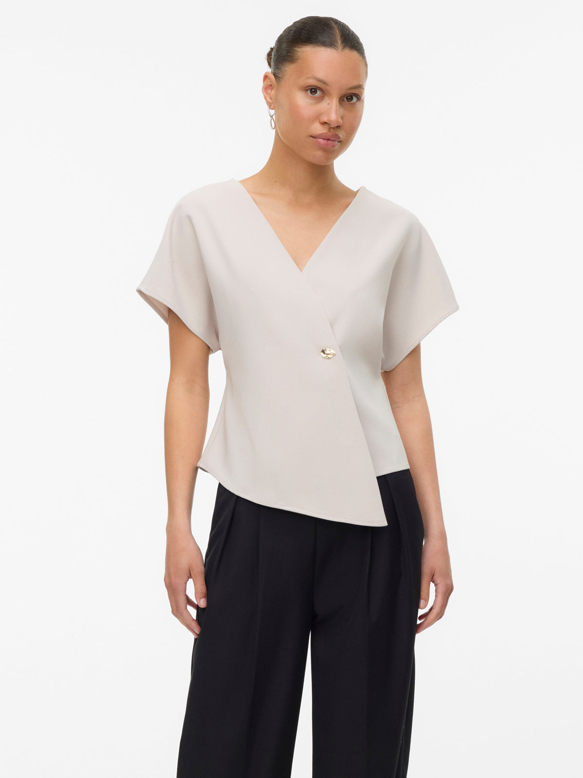 Asymmetric Short Sleeve Blazer Top Stone