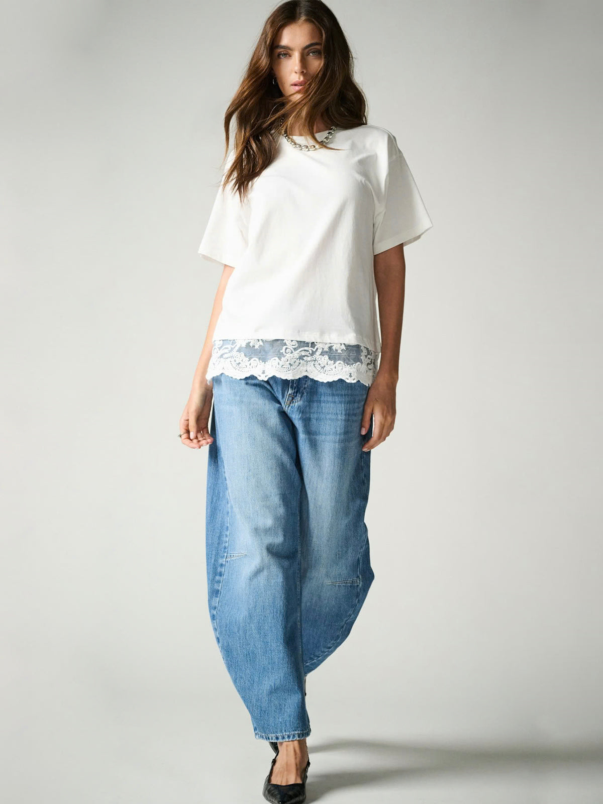 Lace Trim T-Shirt White