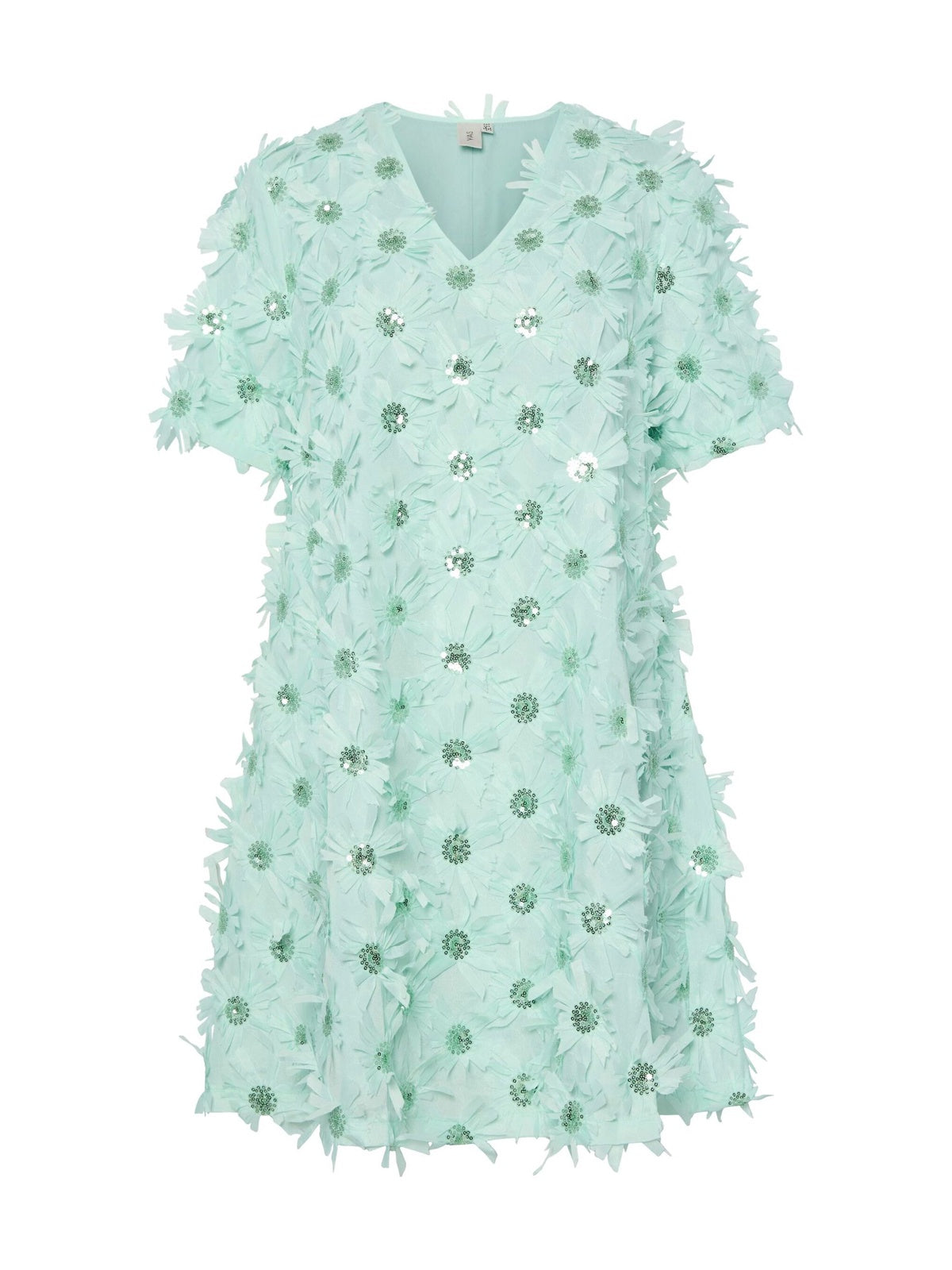 YAS Abelone V-Neck Mini Dress Mist Green
