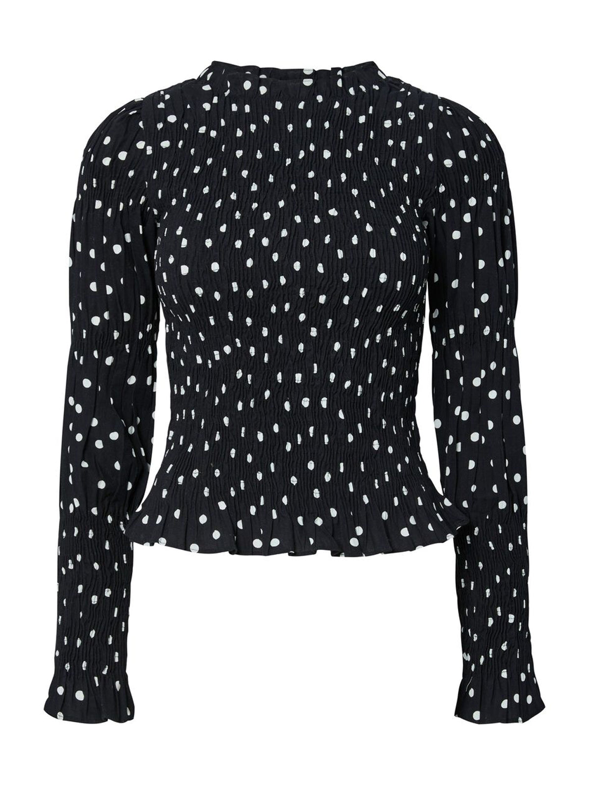 Polka Dot Shirred Blouse Black