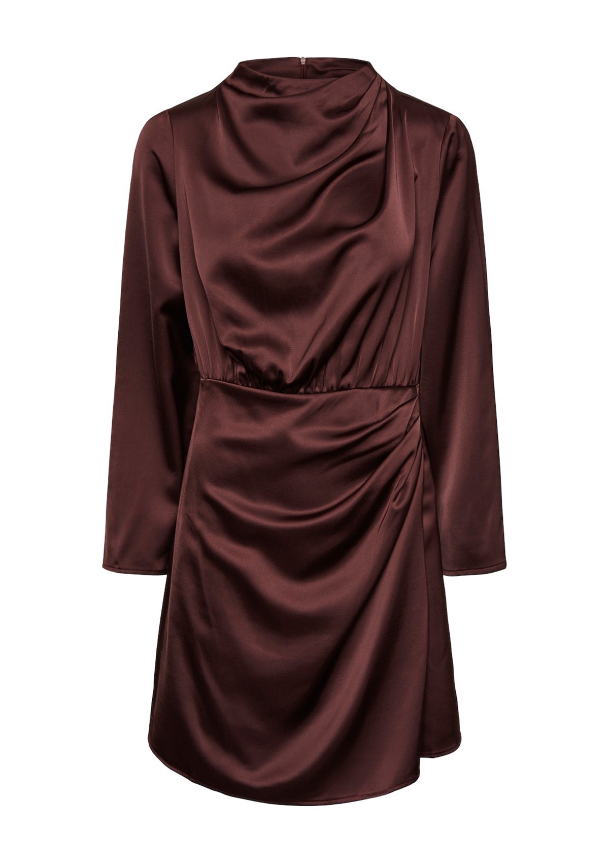 YAS Short Satin Drape Dress Chocolate