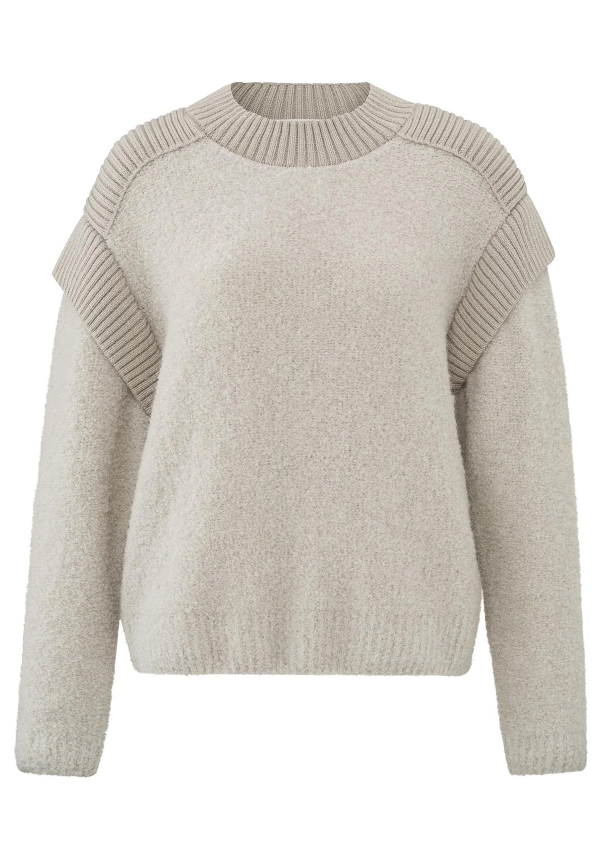 YAYA Boucle Sweater With Round Neck And Long Sleeves Beige