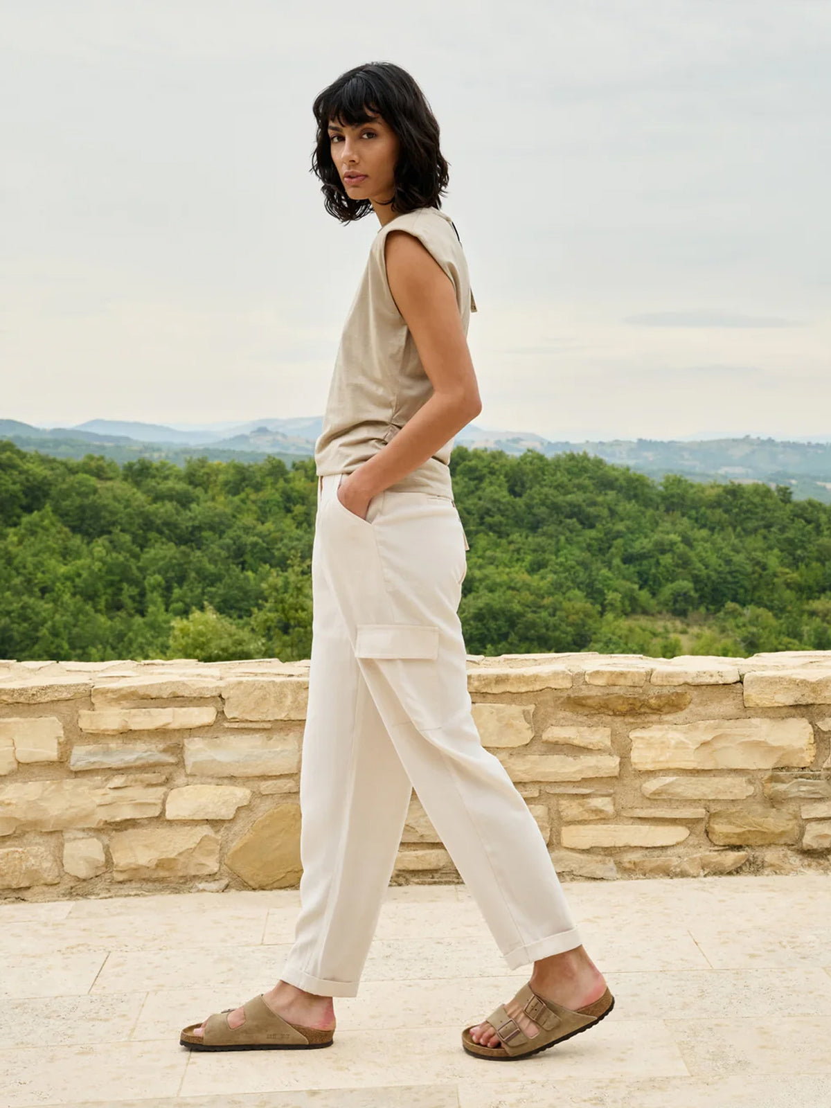 YAYA Cargo Trousers With Straight Legs & Pleats