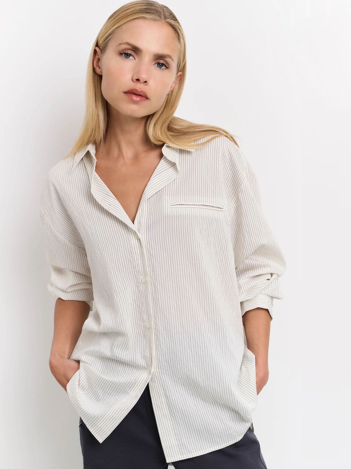 Yaya Flowy Pinstripe Blouse With Relaxed Fit