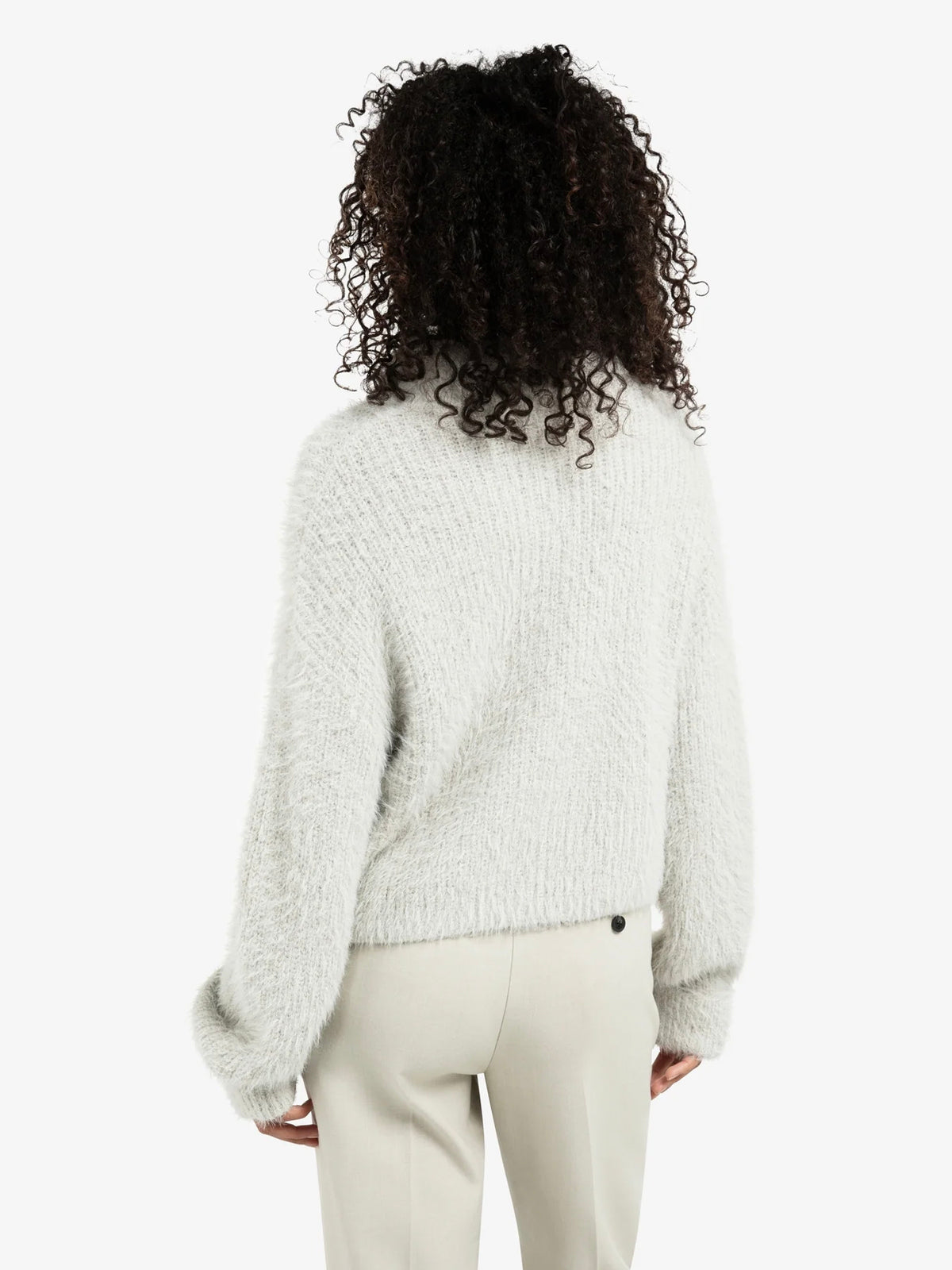 YAYA Fluffy Cropped Sweater With Stand Up Collar