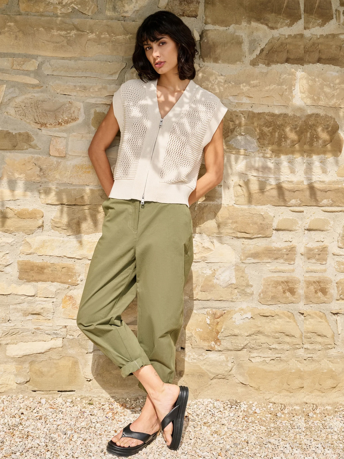YAYA High Waist Barrel Trousers Army Green