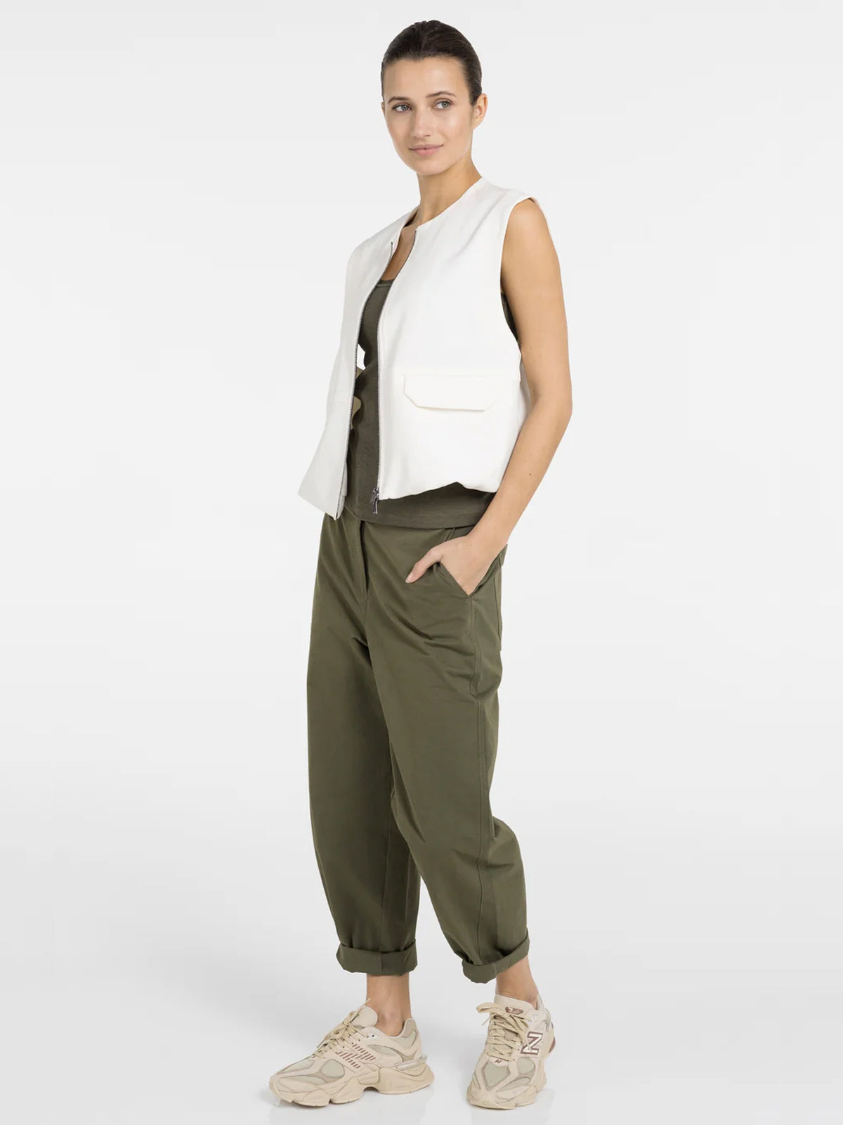 YAYA High Waist Barrel Trousers Army Green