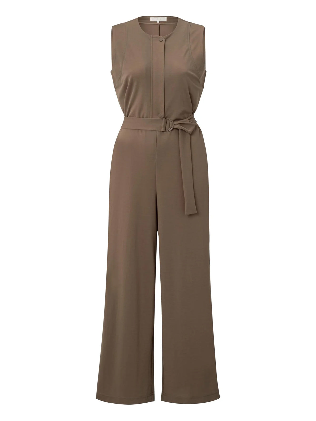 YAYA Jersey Jumpsuit With Tie Belt Brown