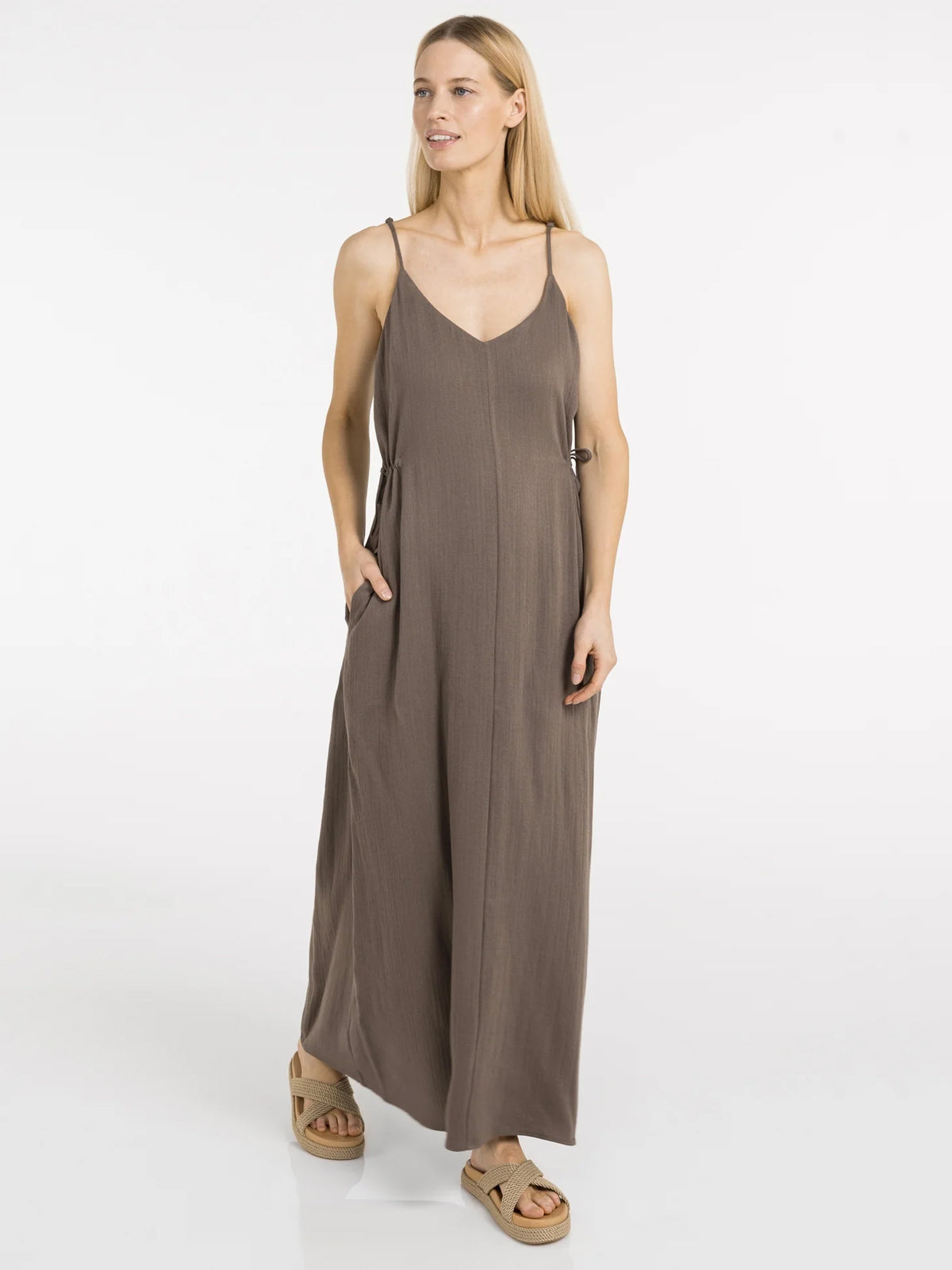 YAYA Long Strappy Dress With Dress Washed Brown