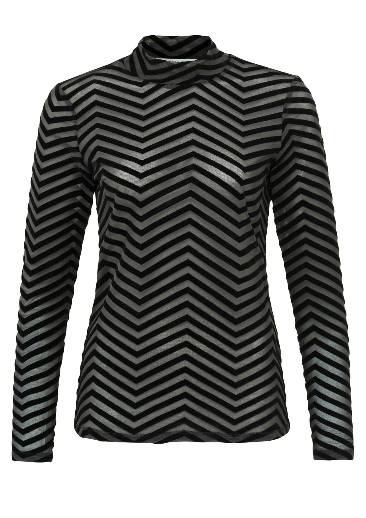 YAYA Mesh Top With Velvet Print Wide Zig Zag
