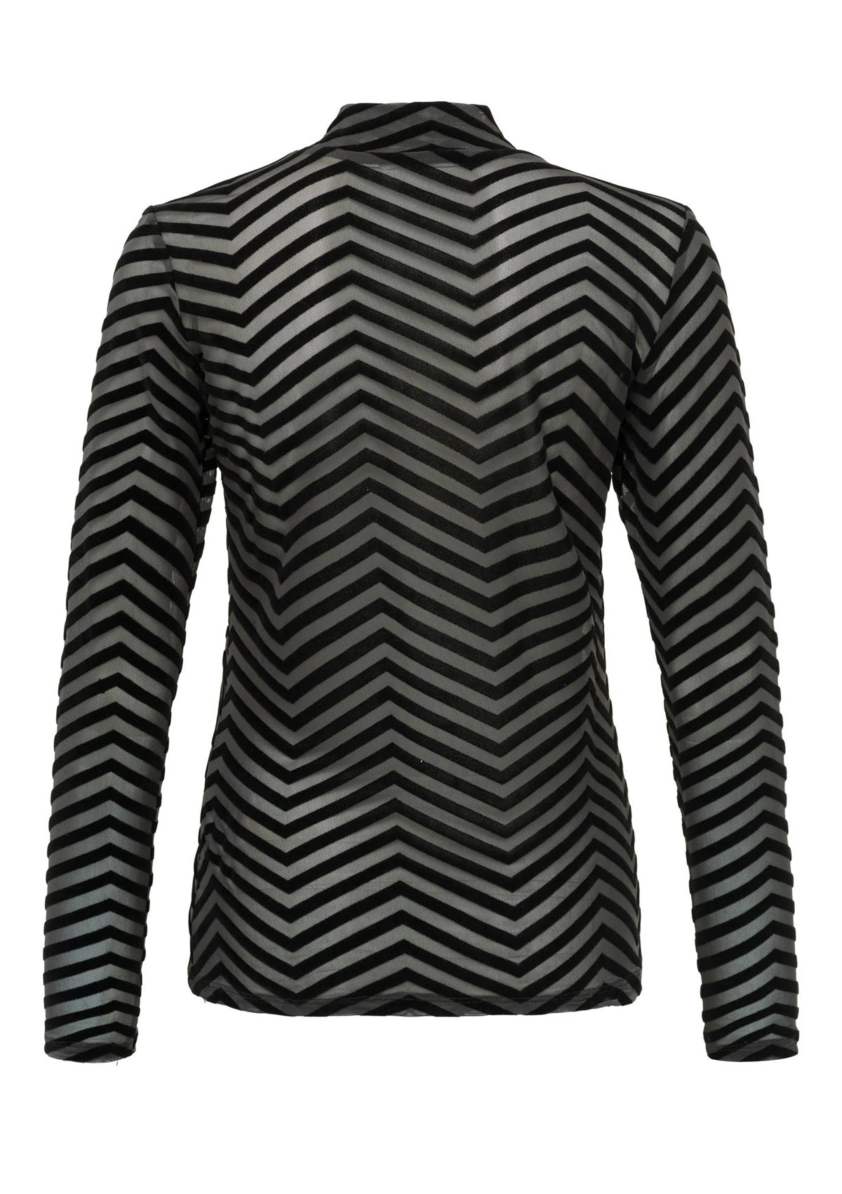 YAYA Mesh Top With Velvet Print Wide Zig Zag