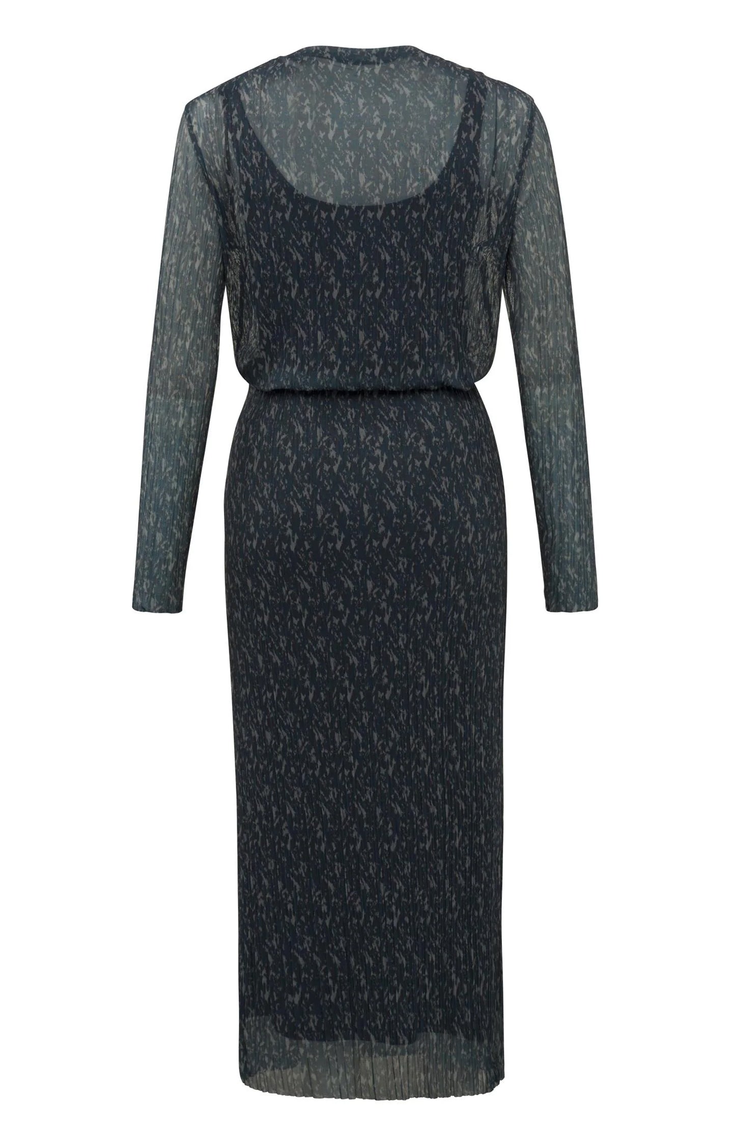 YAYA Long Sleeve Mesh Dress With Boatneck Blueberry