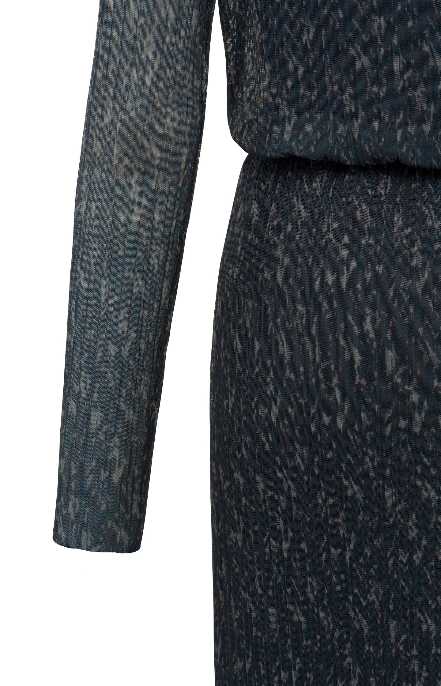 YAYA Long Sleeve Mesh Dress With Boatneck Blueberry