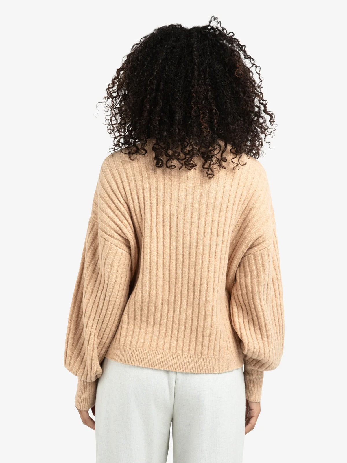 Yaya Ribbed Long Sleeve Sweater Camel