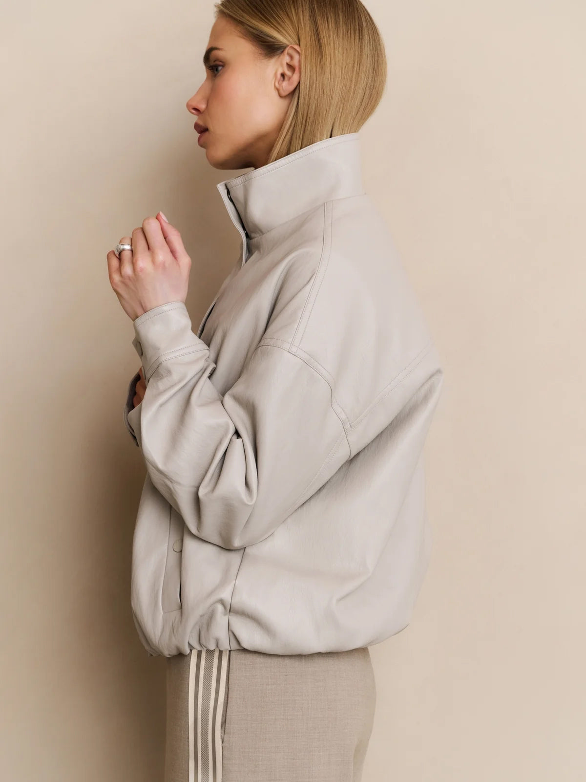 YAYA Short Faux Leather Jacket Chalk White