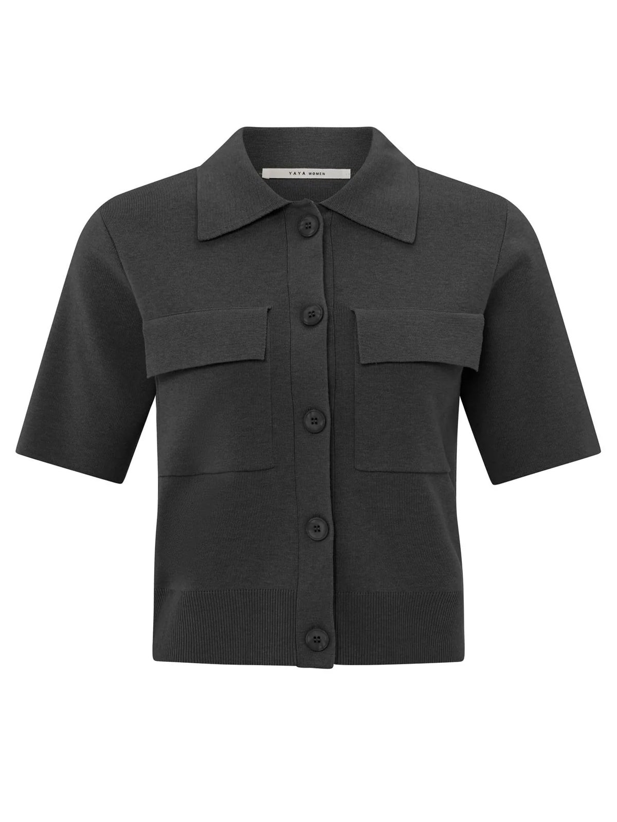 YAYA Short Sleeve Cardigan With Chest Pockets Phantom Grey