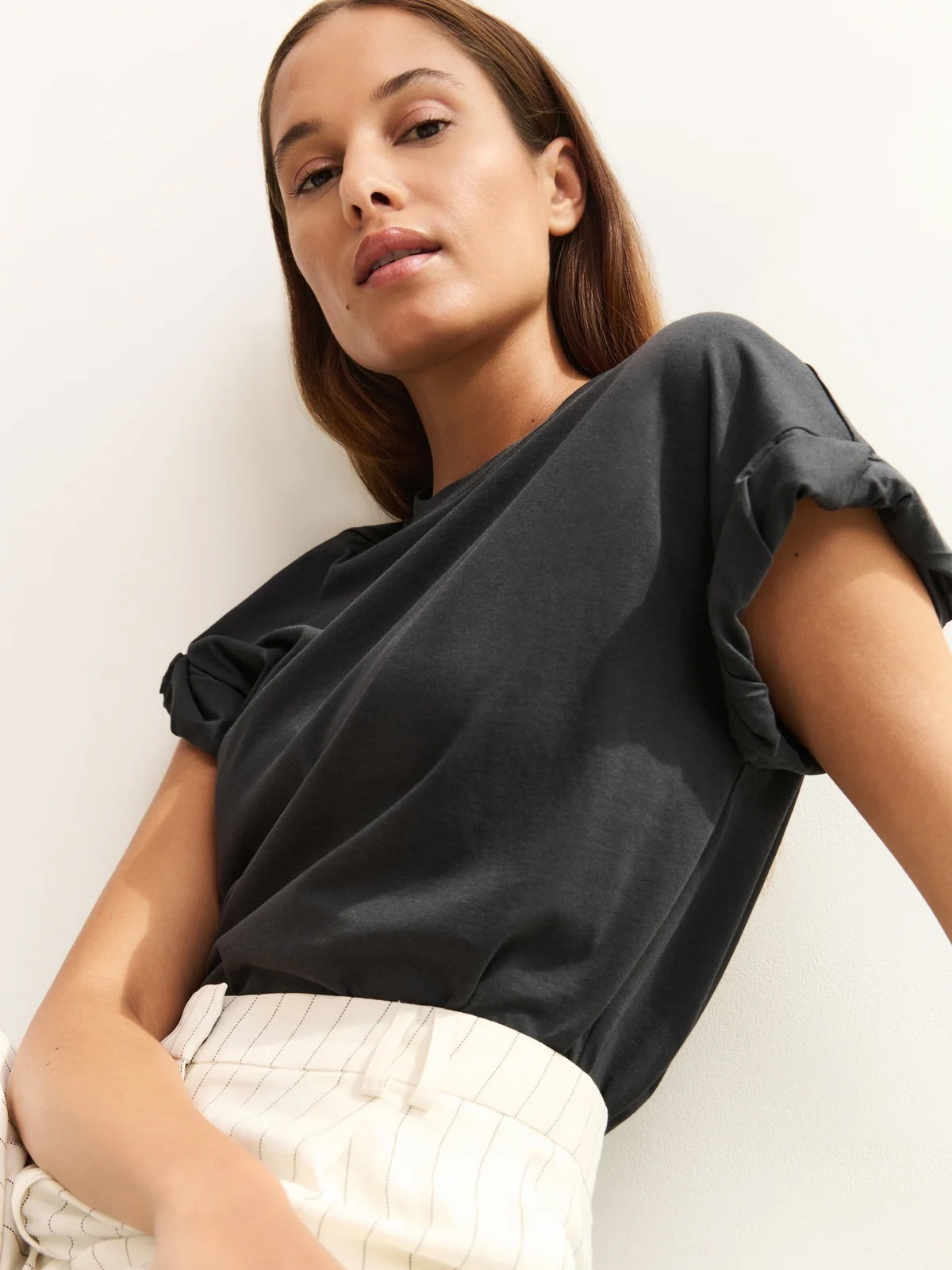 Yaya Rolled Sleeve T-Shirt Grey