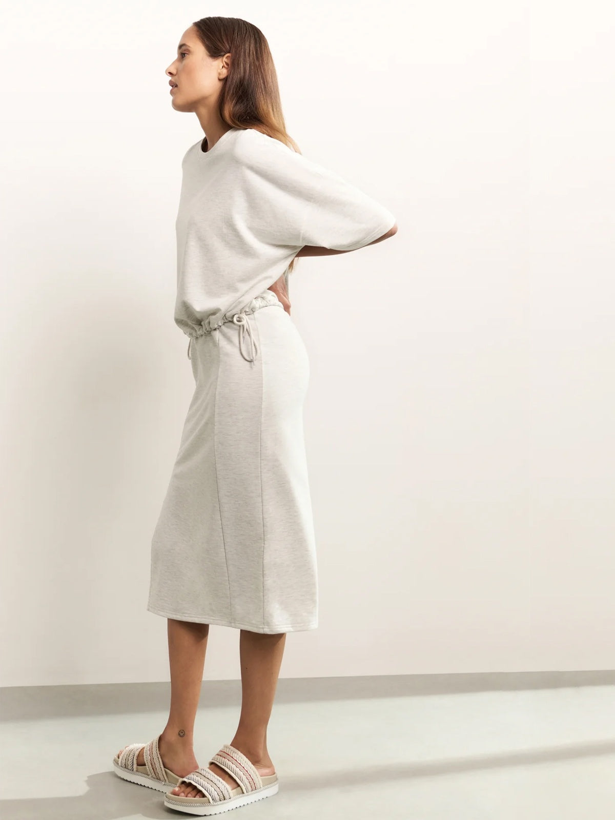 YAYA Midi Skirt With Slit & Tie Detail Grey