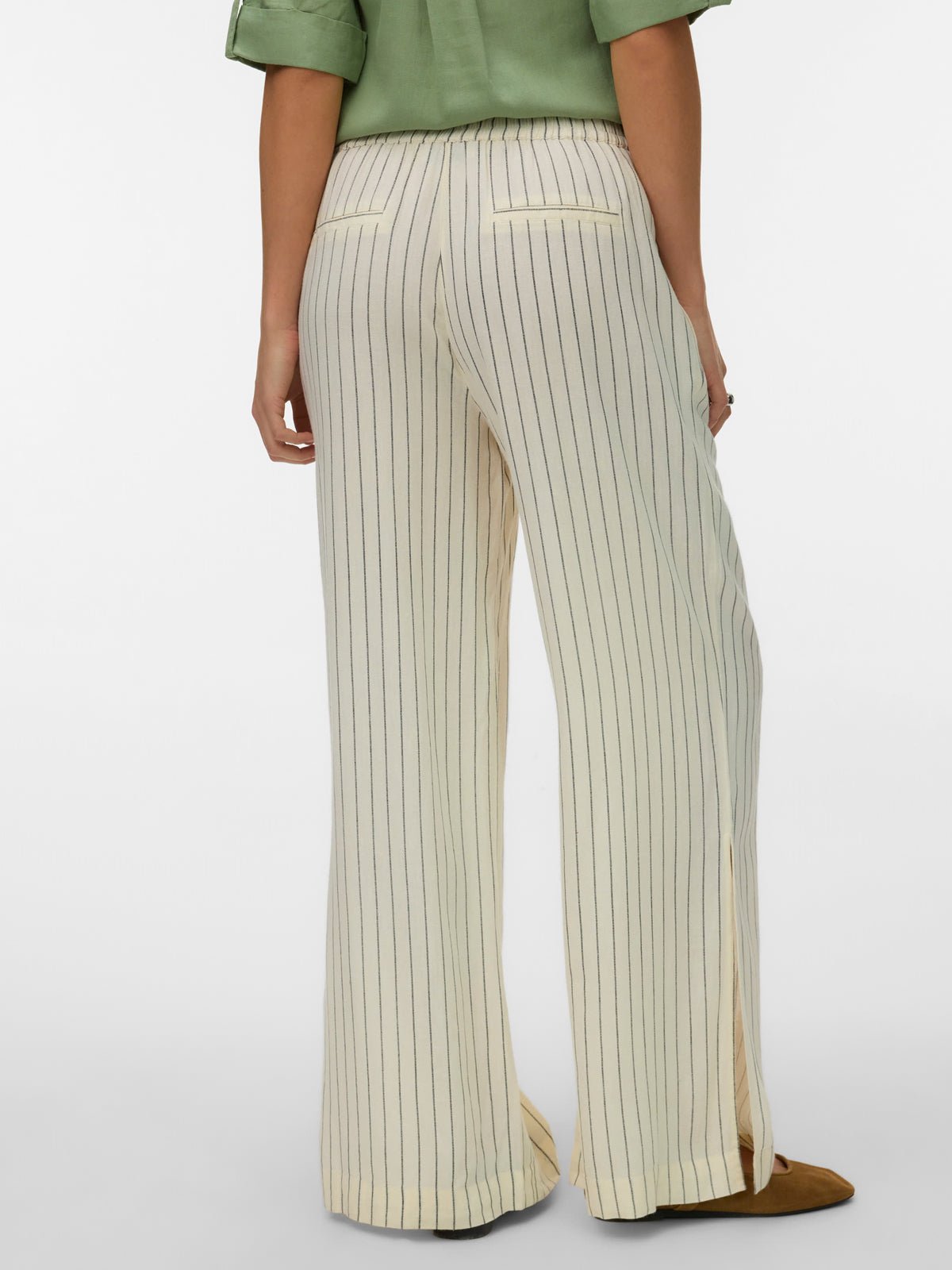 AWARE Stripe Wide Leg Trousers Soft White - Glebe Fashion