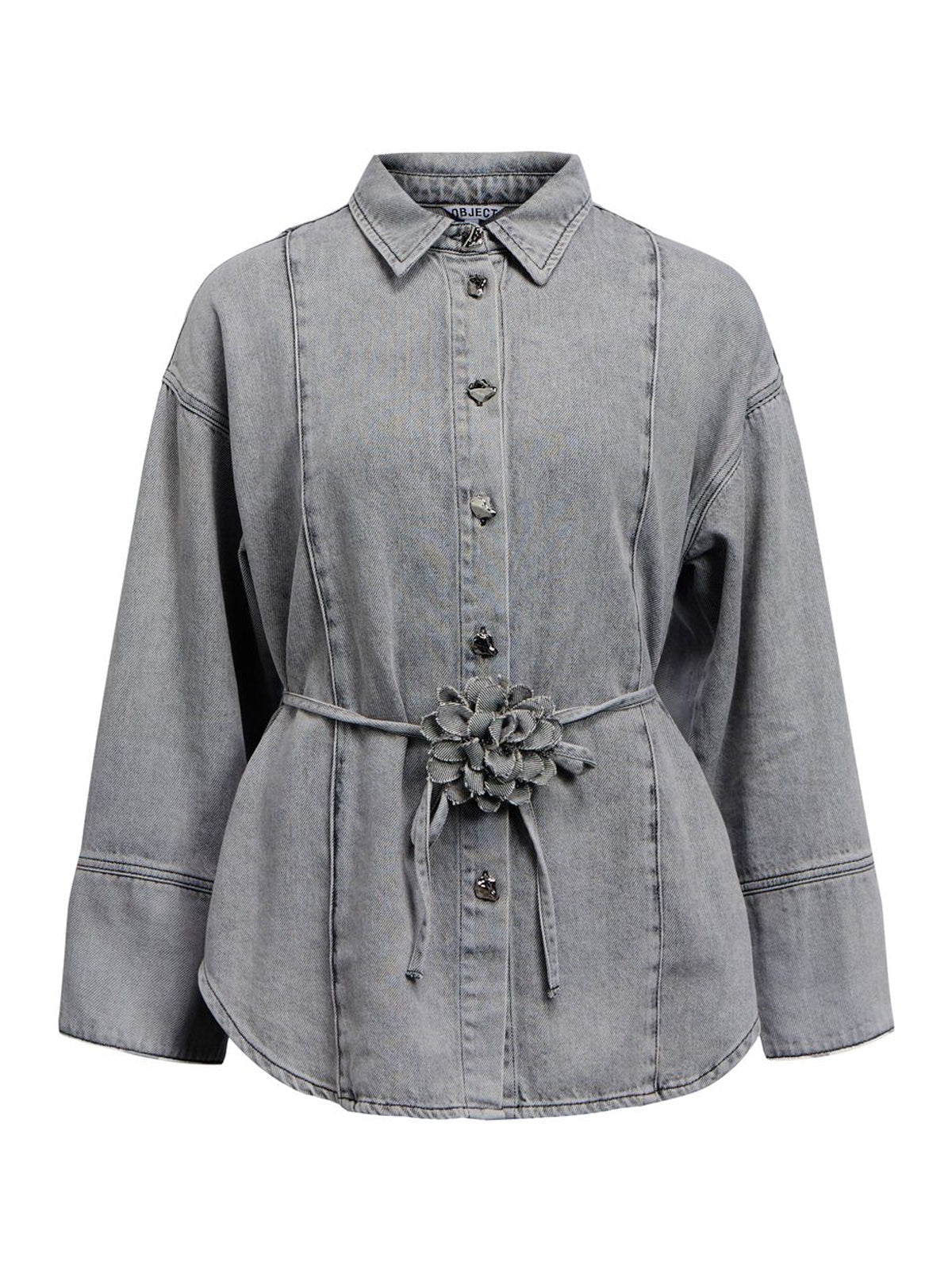 Belted Denim Shirt Light Grey - Glebe Fashion