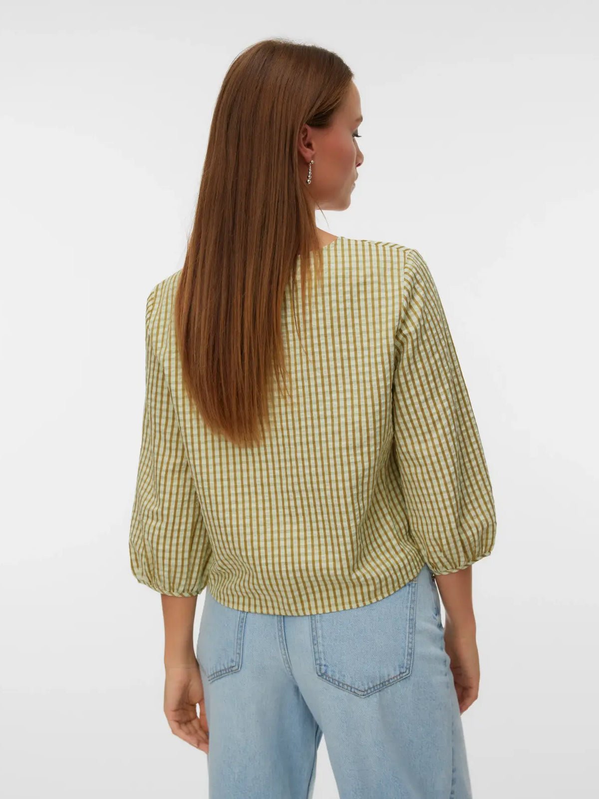 Camilla Gingham Tie Front Top Green - Glebe Fashion