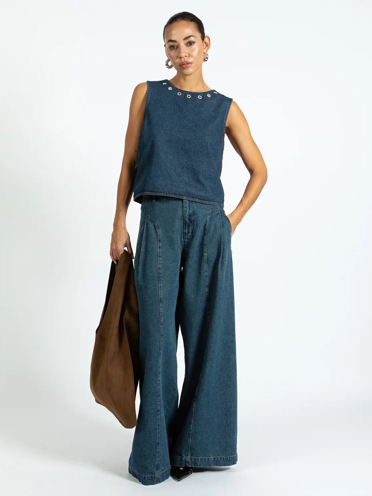 Coster Copenhagen Denim Top With Eyelets - Glebe Fashion