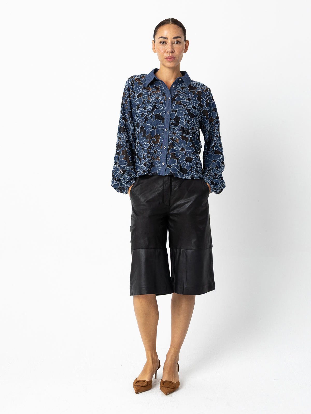 Coster Copenhagen Flower Structure Shirt Blue Denim - Glebe Fashion