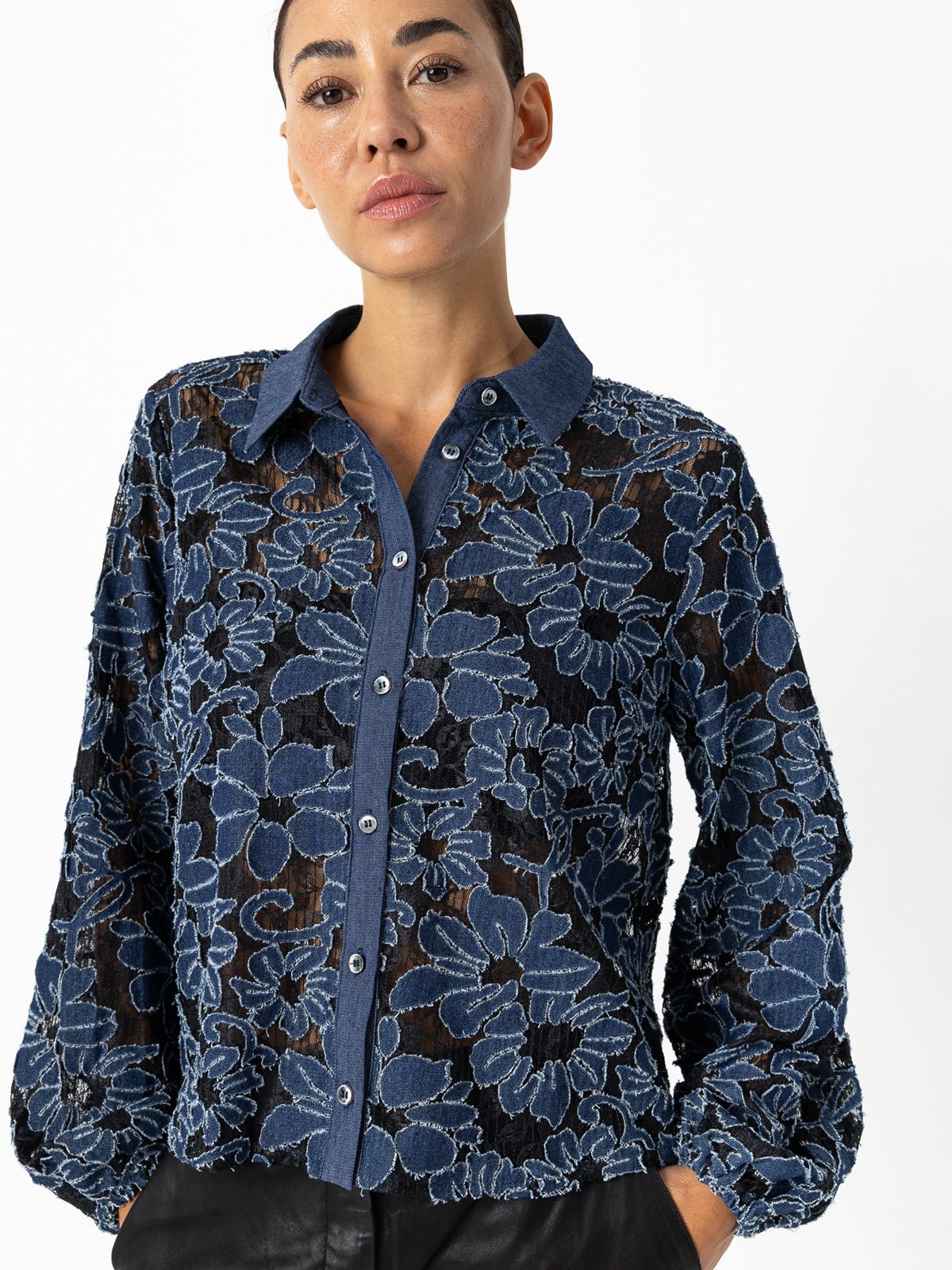 Coster Copenhagen Flower Structure Shirt Blue Denim - Glebe Fashion