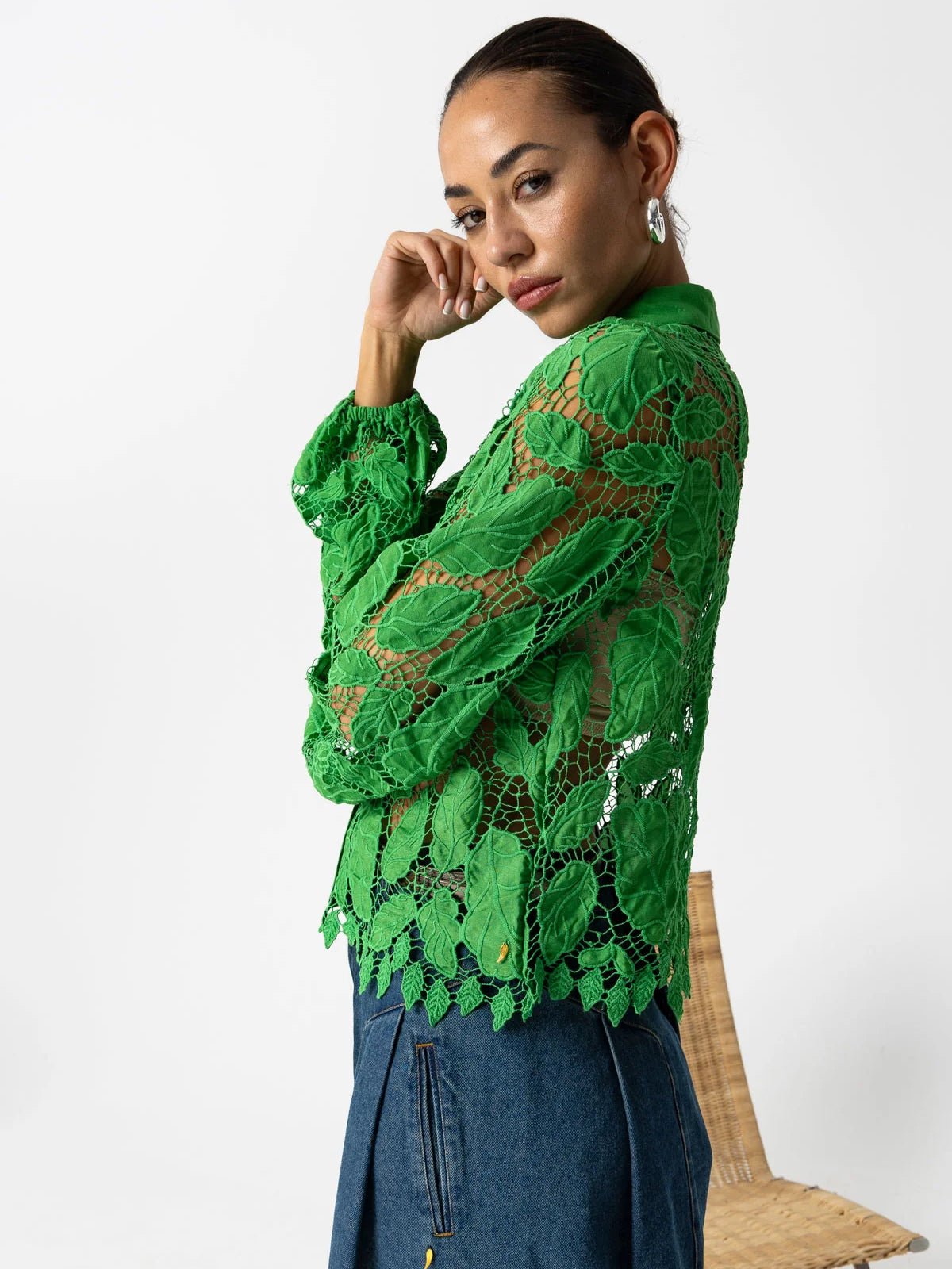 Coster Copenhagen Lace Shirt Lush Green - Glebe Fashion