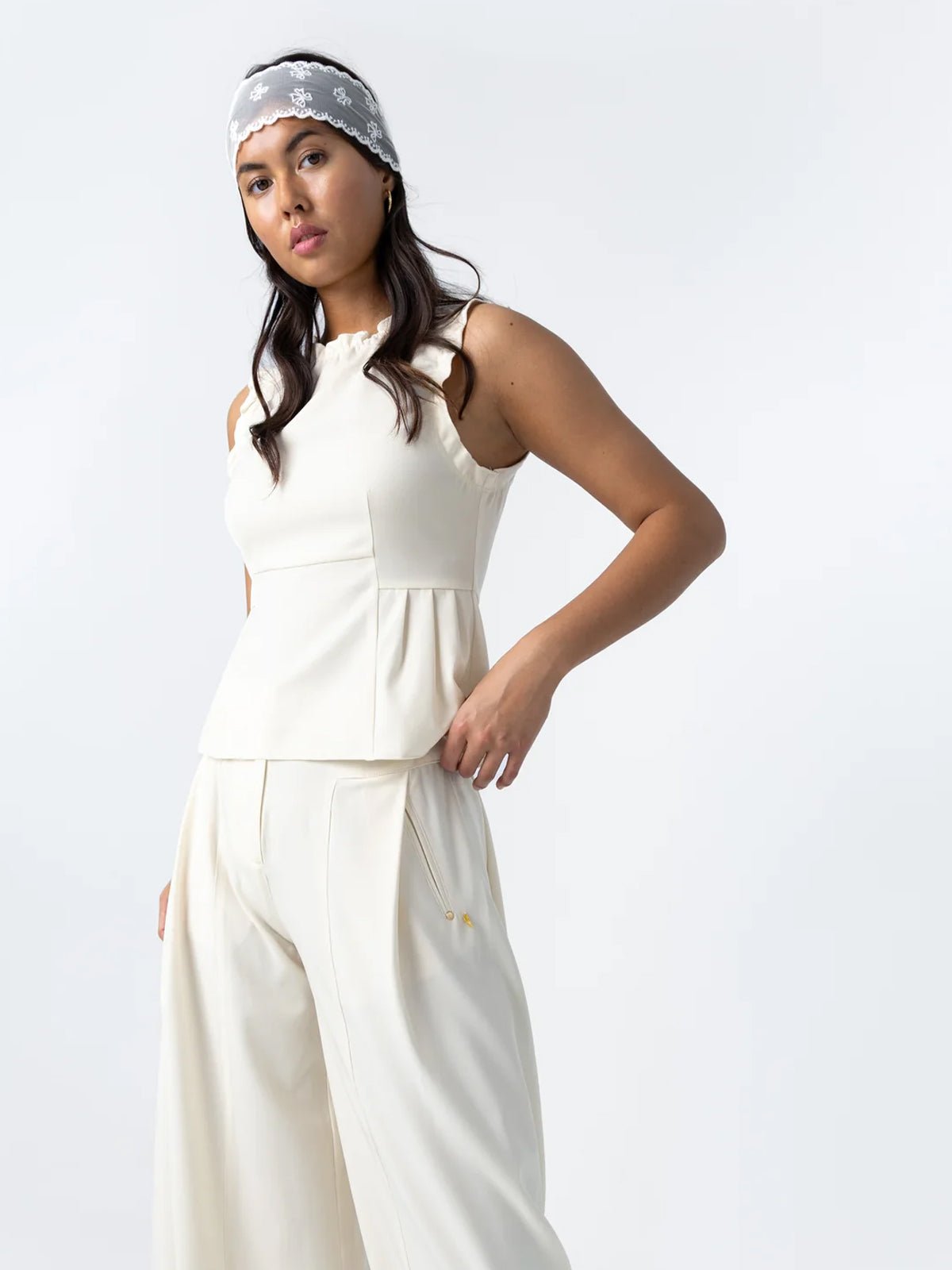 Coster Copenhagen Shiny Wide Pant Anna Fit Pearl - Glebe Fashion