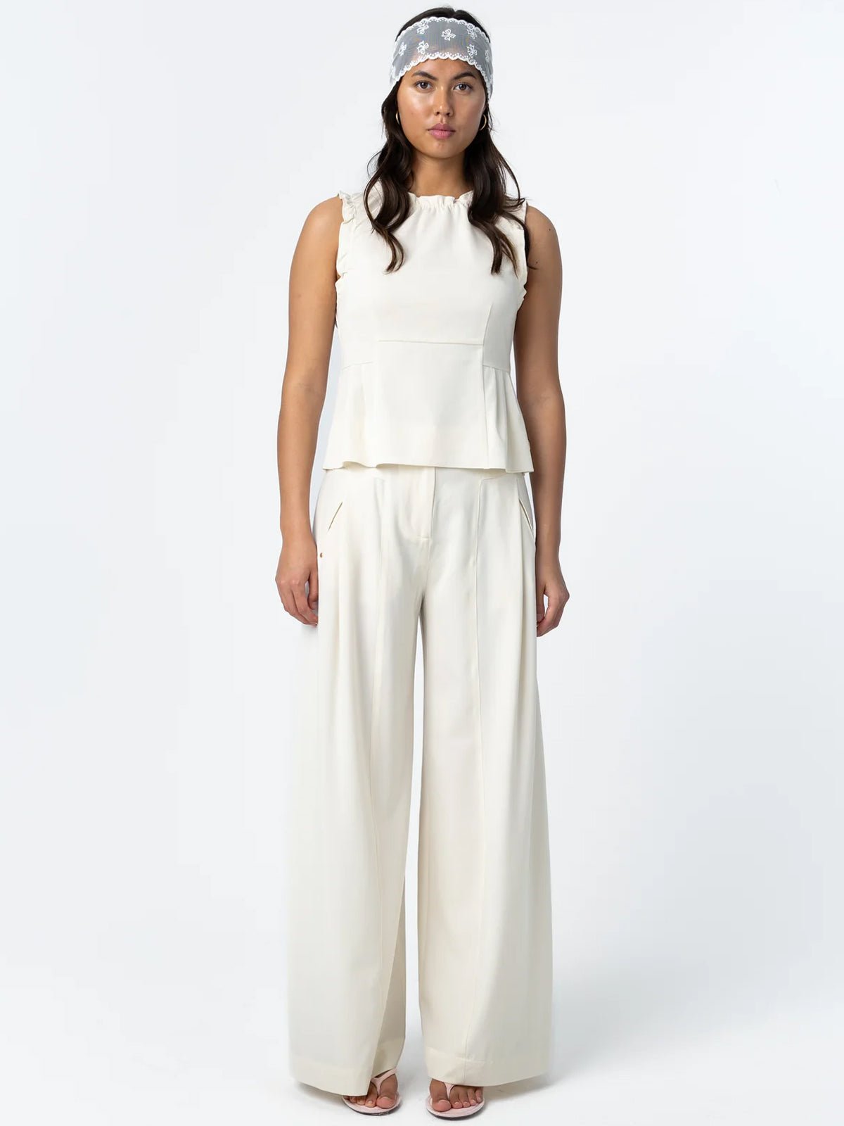 Coster Copenhagen Shiny Wide Pant Anna Fit Pearl - Glebe Fashion