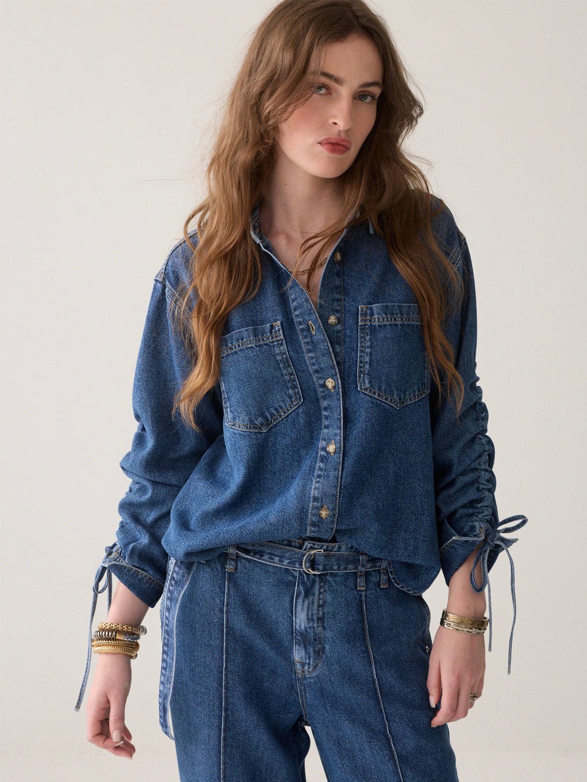 Denim Blouse With Boyfriend Fit - Glebe Fashion