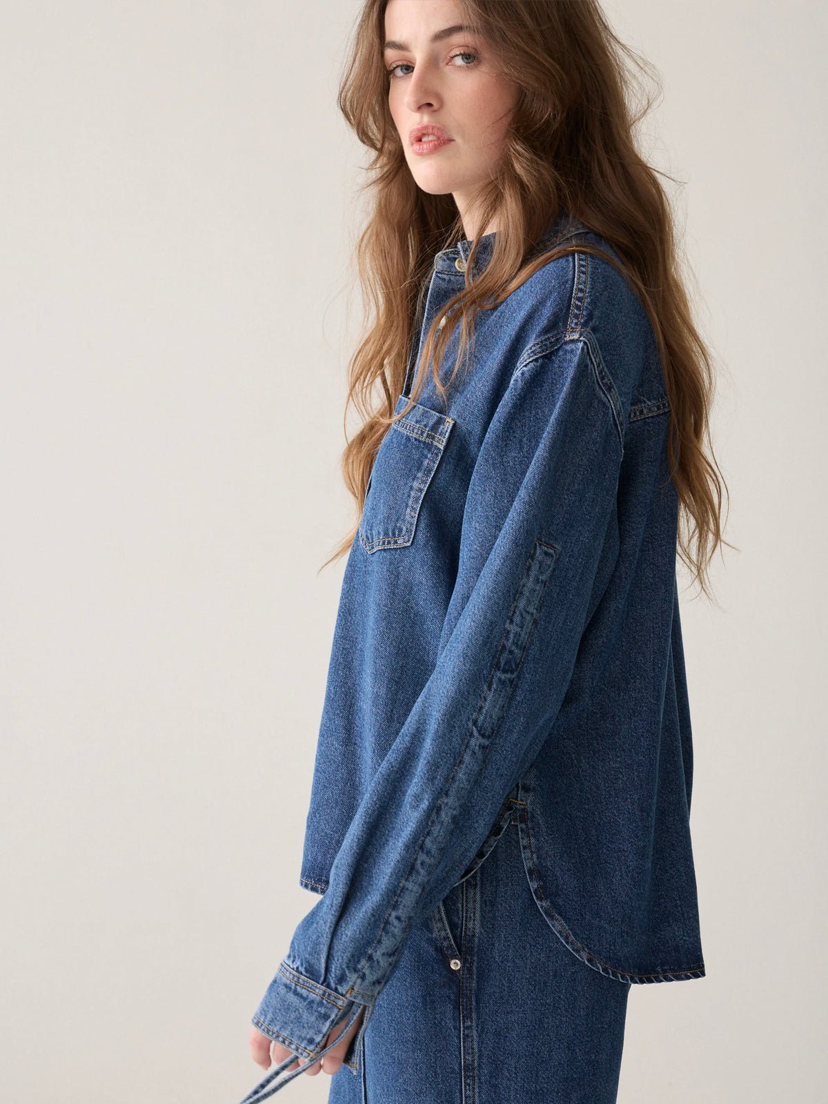 Denim Blouse With Boyfriend Fit - Glebe Fashion
