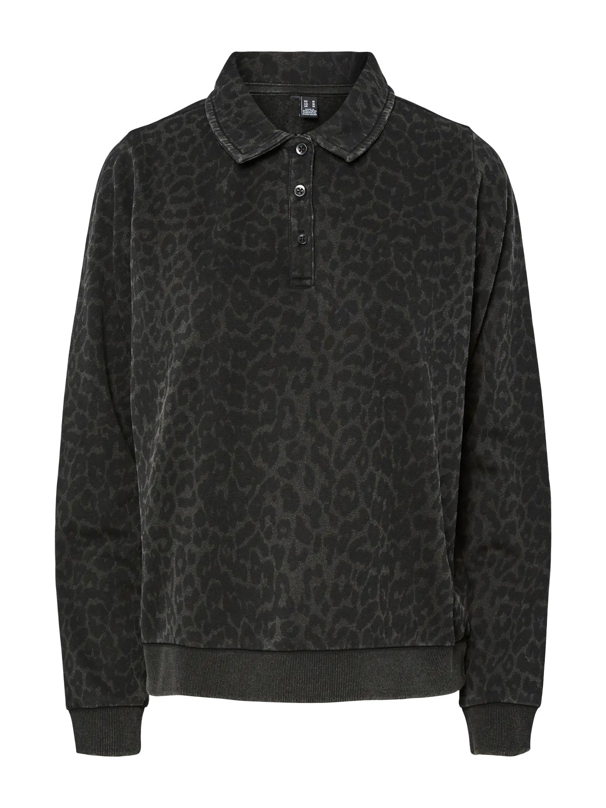 Leopard Print Polo Shirt Washed Black - Glebe Fashion
