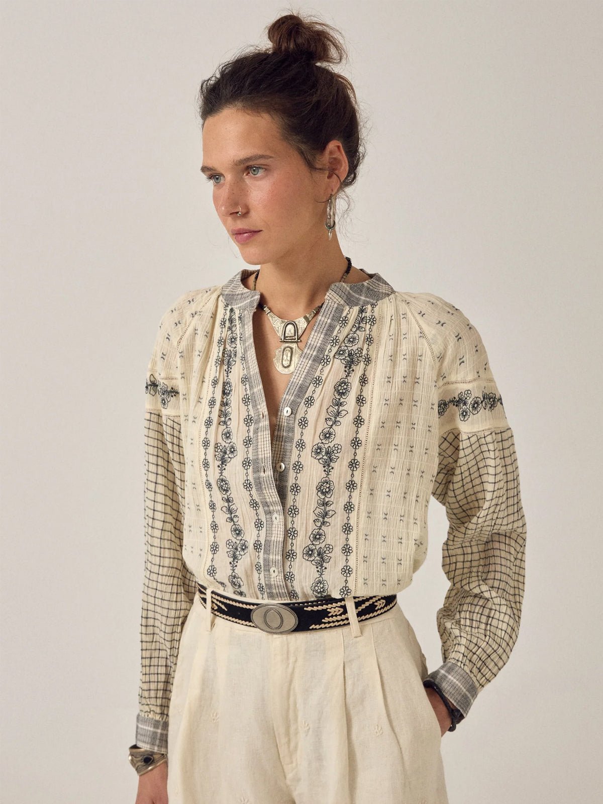 Maison Hotel Noemi Blouse Patchwork Notes - Glebe Fashion