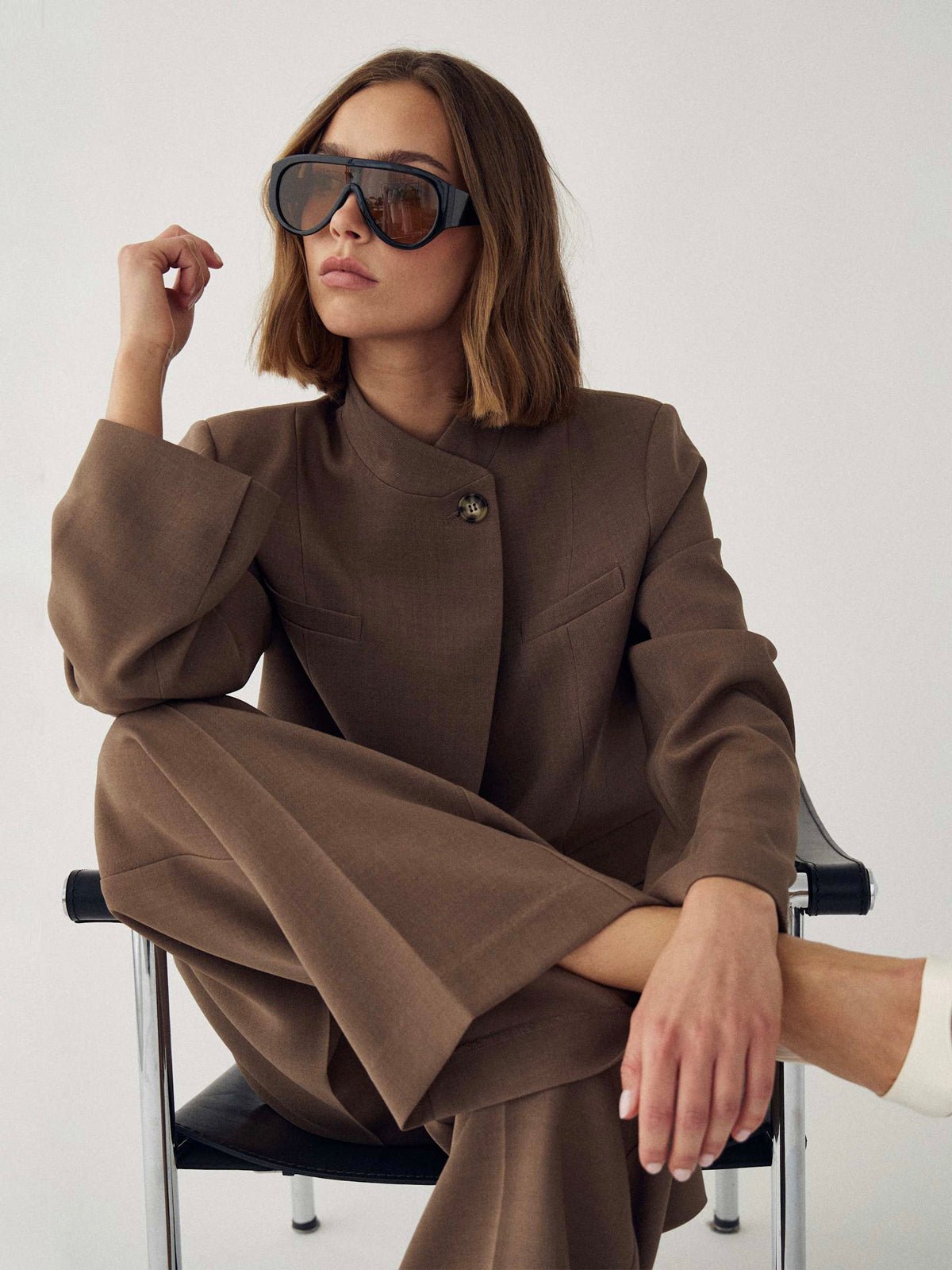 Monique Overlap Blazer Chocolate - Glebe Fashion