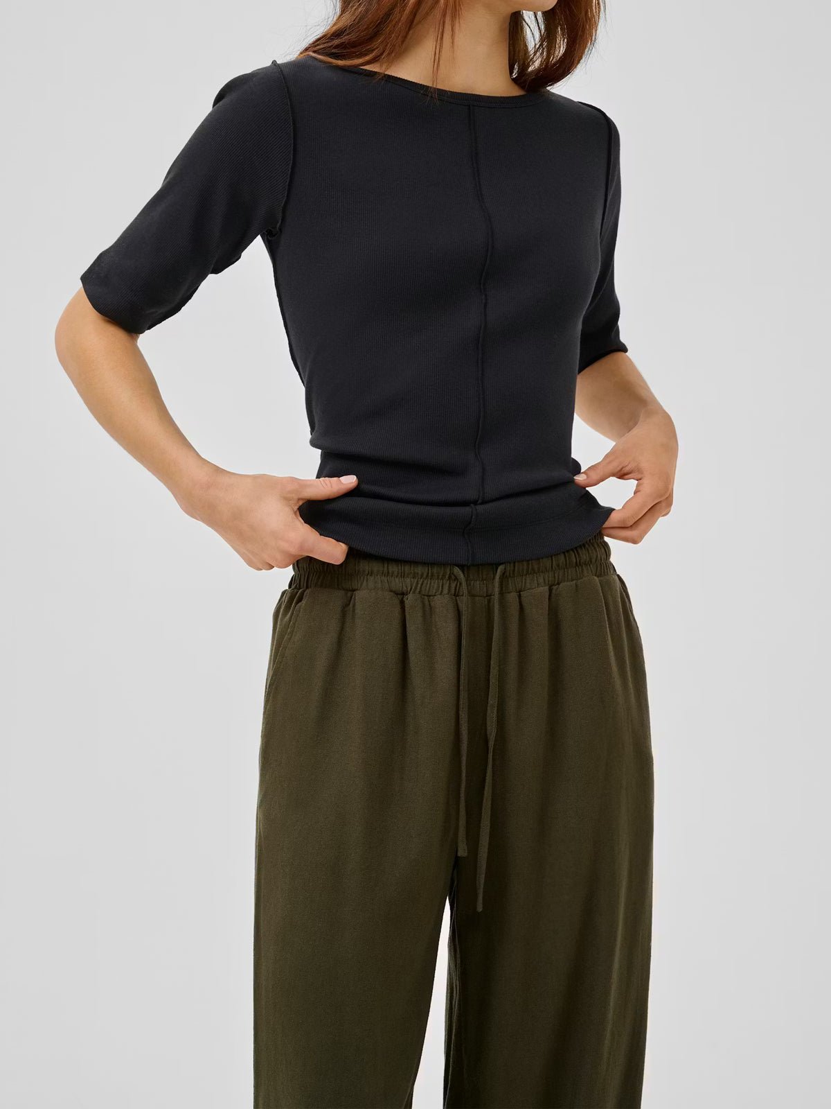 My Essential Wardrobe DiasMW Linen Trousers Forest Night Green - Glebe Fashion