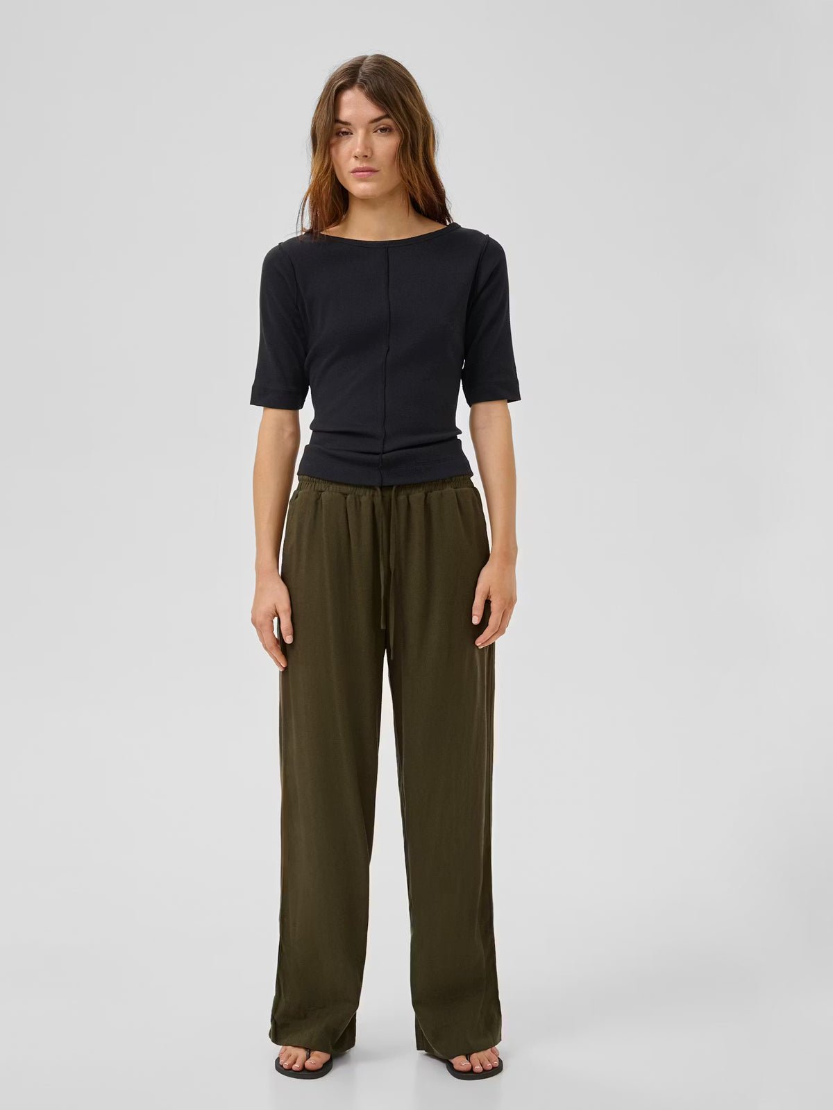 My Essential Wardrobe DiasMW Linen Trousers Forest Night Green - Glebe Fashion