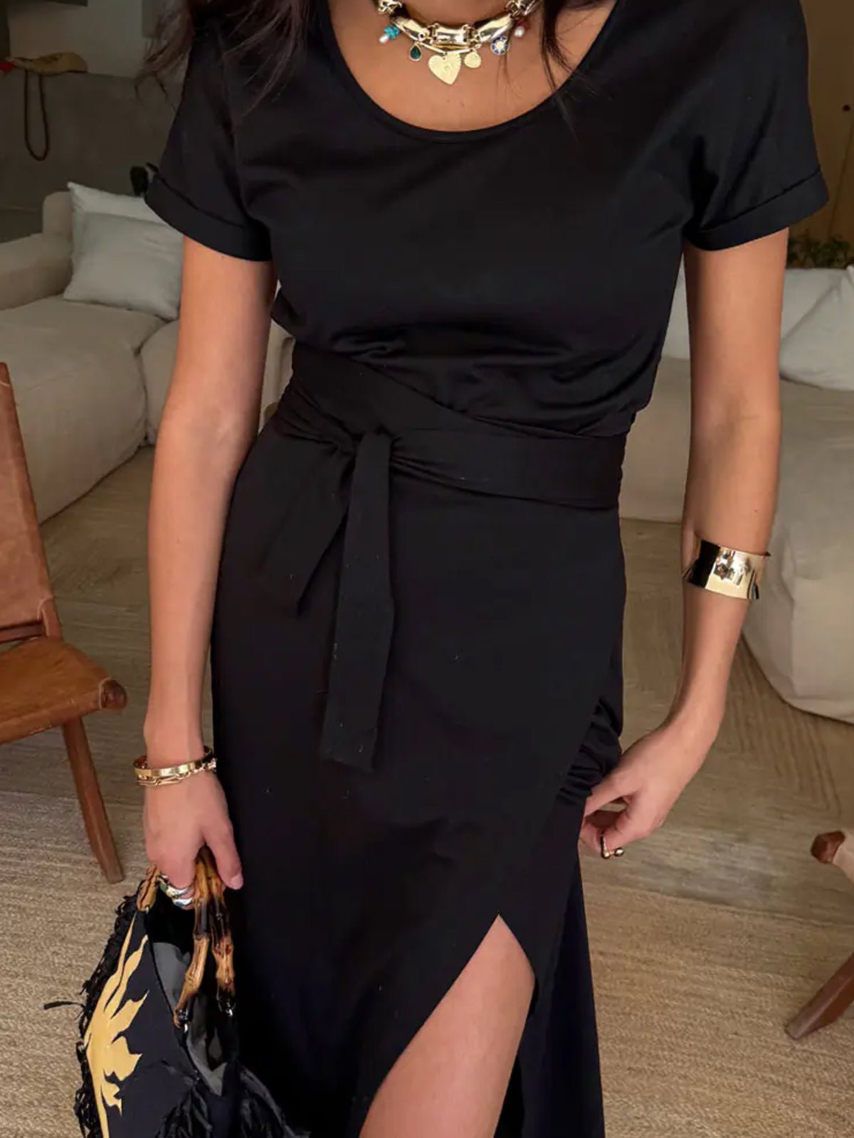 Never Fully Dressed Black Jesse Jersey Wrap Dress - Glebe Fashion