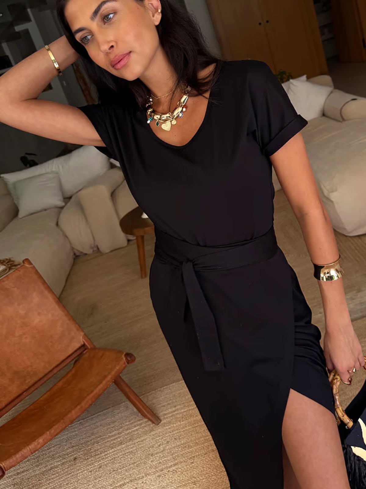 Never Fully Dressed Black Jesse Jersey Wrap Dress - Glebe Fashion