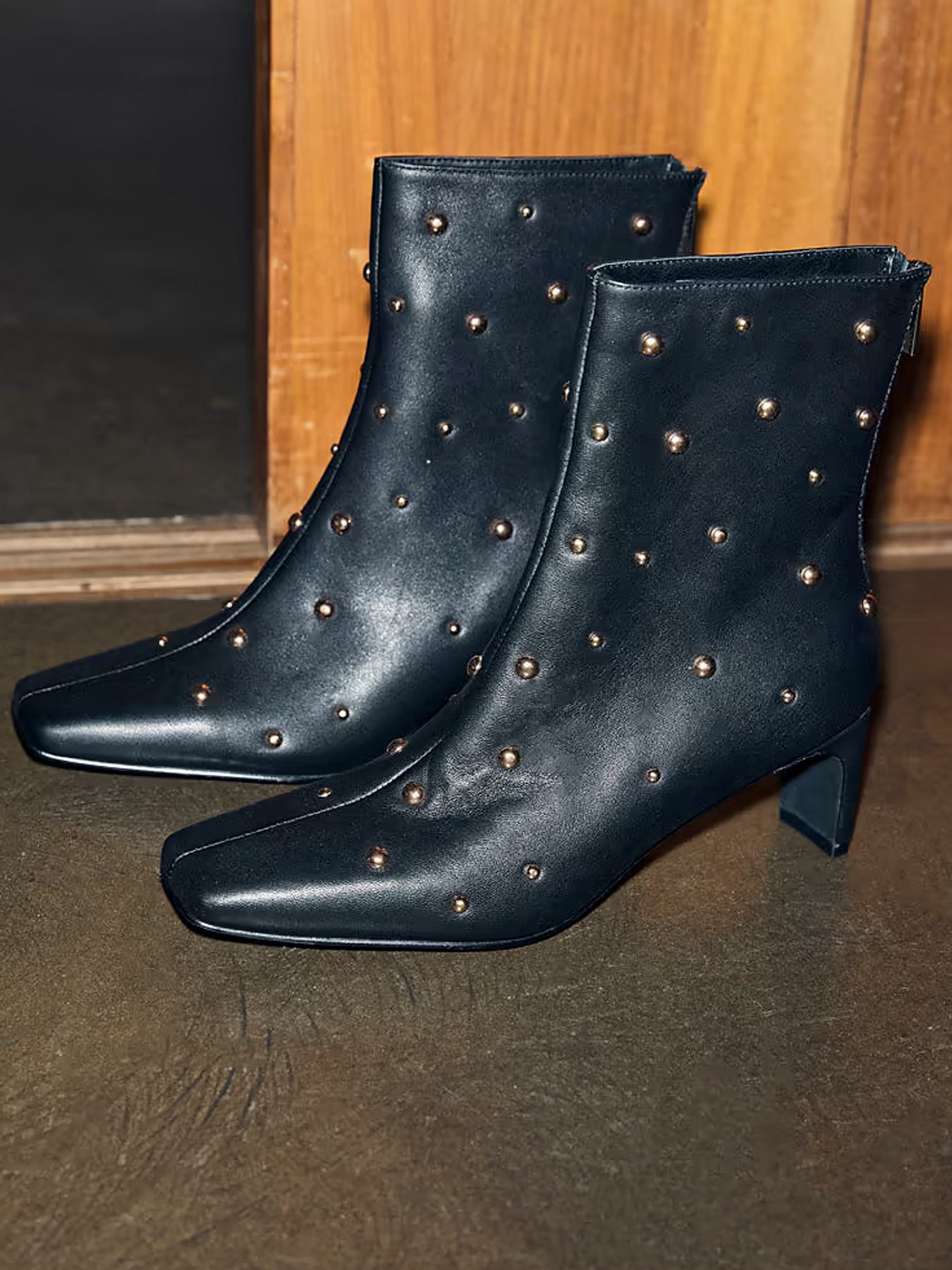Never Fully Dressed Black Leather Boot With Gold Studs - Glebe Fashion