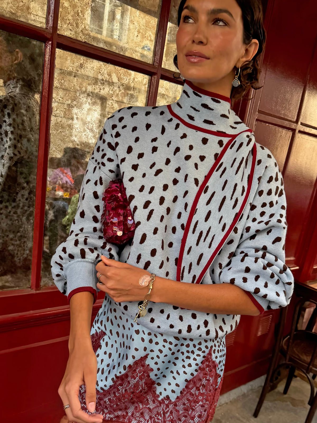 Never Fully Dressed Blue Deer Scarf Jumper - Glebe Fashion