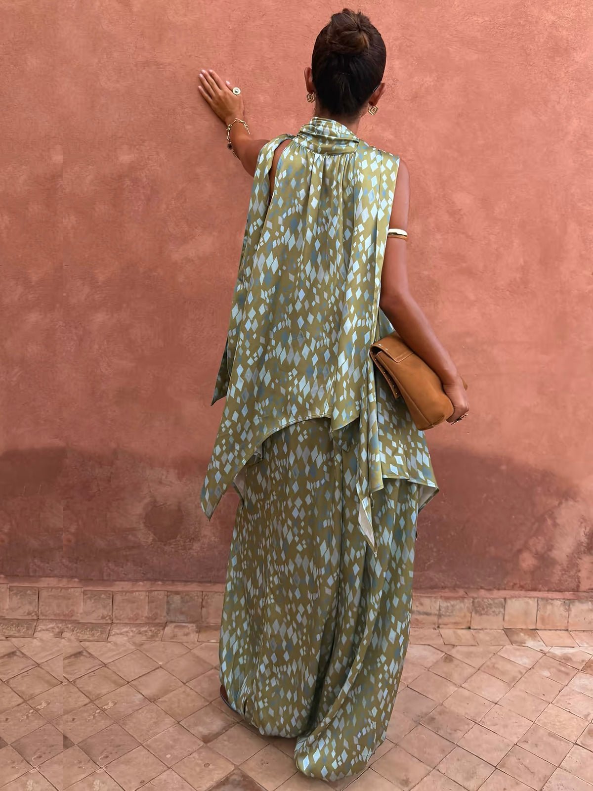 Never Fully Dressed Green Diamond Print Balloon Trouser - Glebe Fashion
